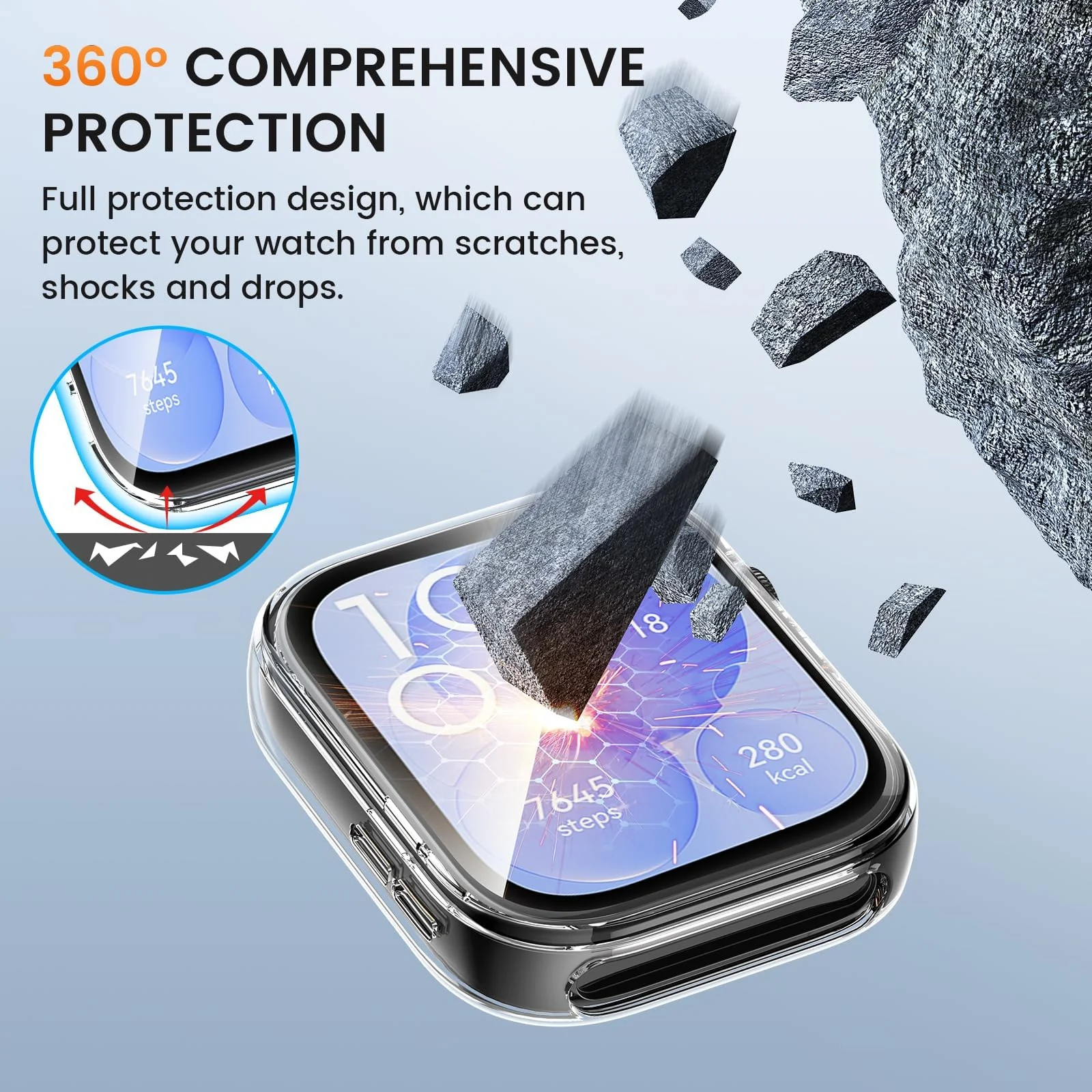 DL3 Mobilak Case Compatible with Huawei Watch Fit 3 Case All-Around with Built-in Screen Protector Watch Soft TPU Shockproof Cover Slim Guard Thin Bumper Shell Protector - Clear