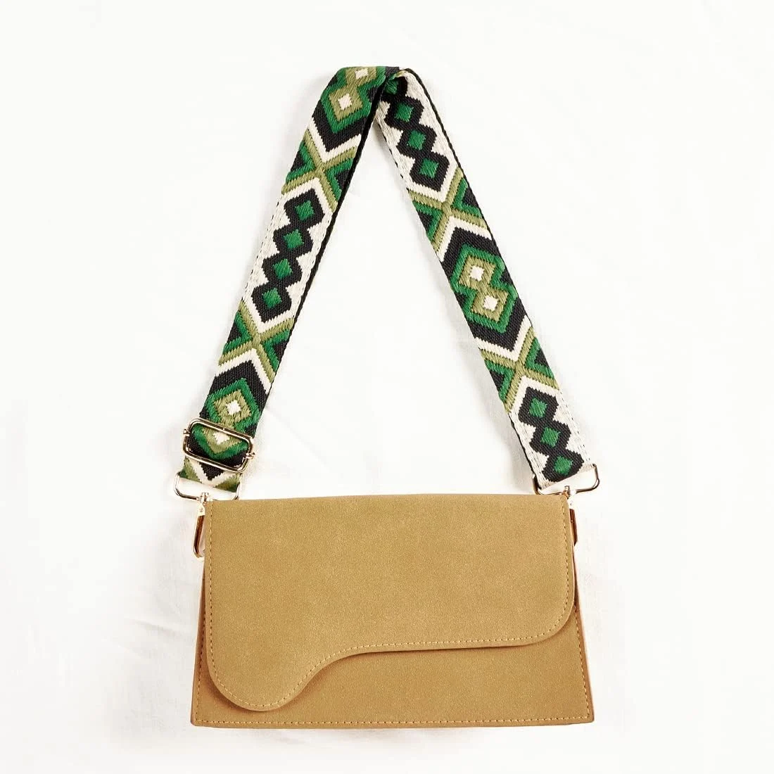 DL3 Mobilak Adjustable Wide Crossbody Bag Strap for Women, Replacement Shoulder Strap for Handbags, Totes & Purses with Elegant Embroidered Pattern and Metal Hooks - Green/Black