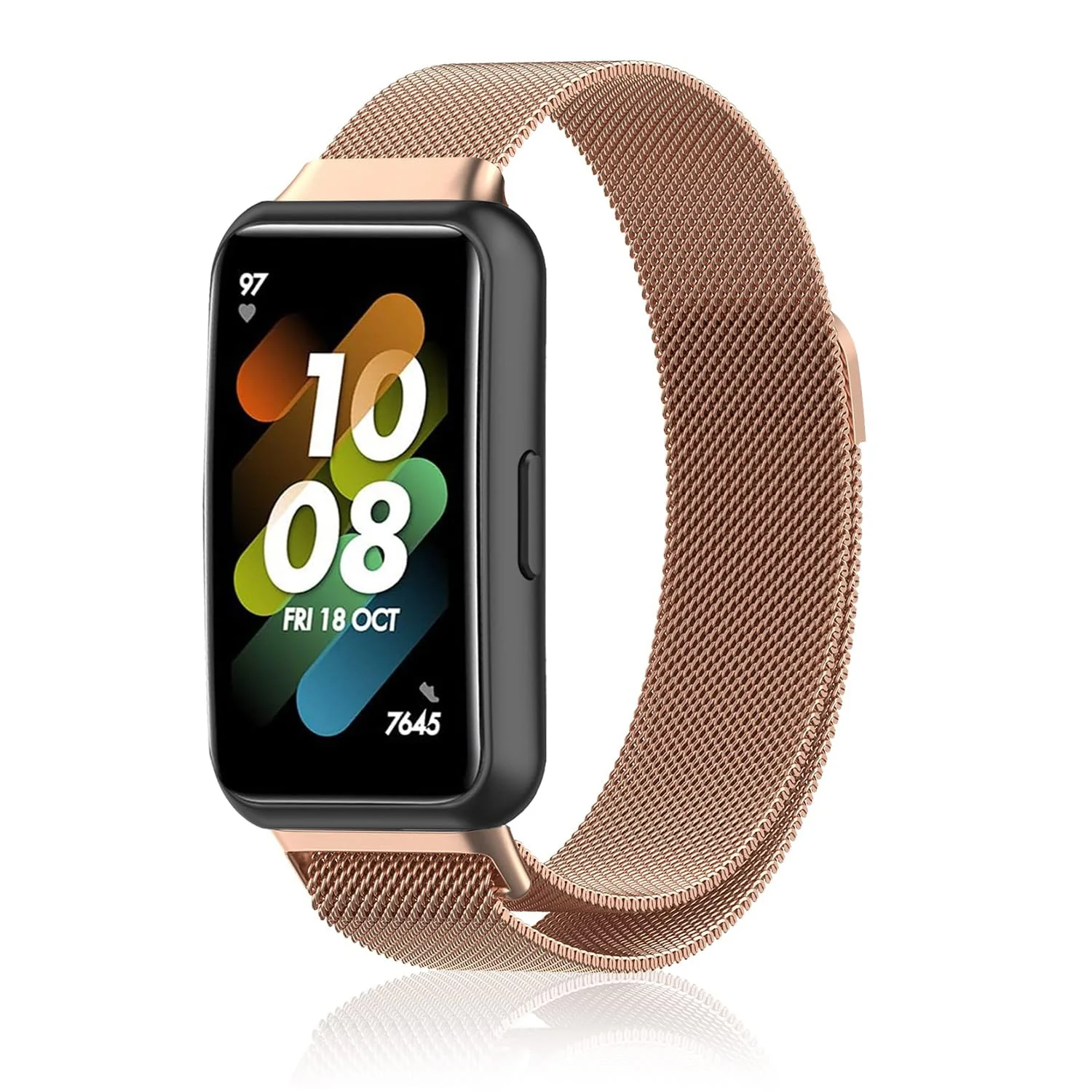 DL3 Mobilak Strap for Huawei Band 7/ Honor Band 7, Metal Woven Stainless Steel Magnetic Replacement Strap, Classic Adjustable Watch Strap Compatible with Huawei Watch Band 7 Bracelets - Rose Gold