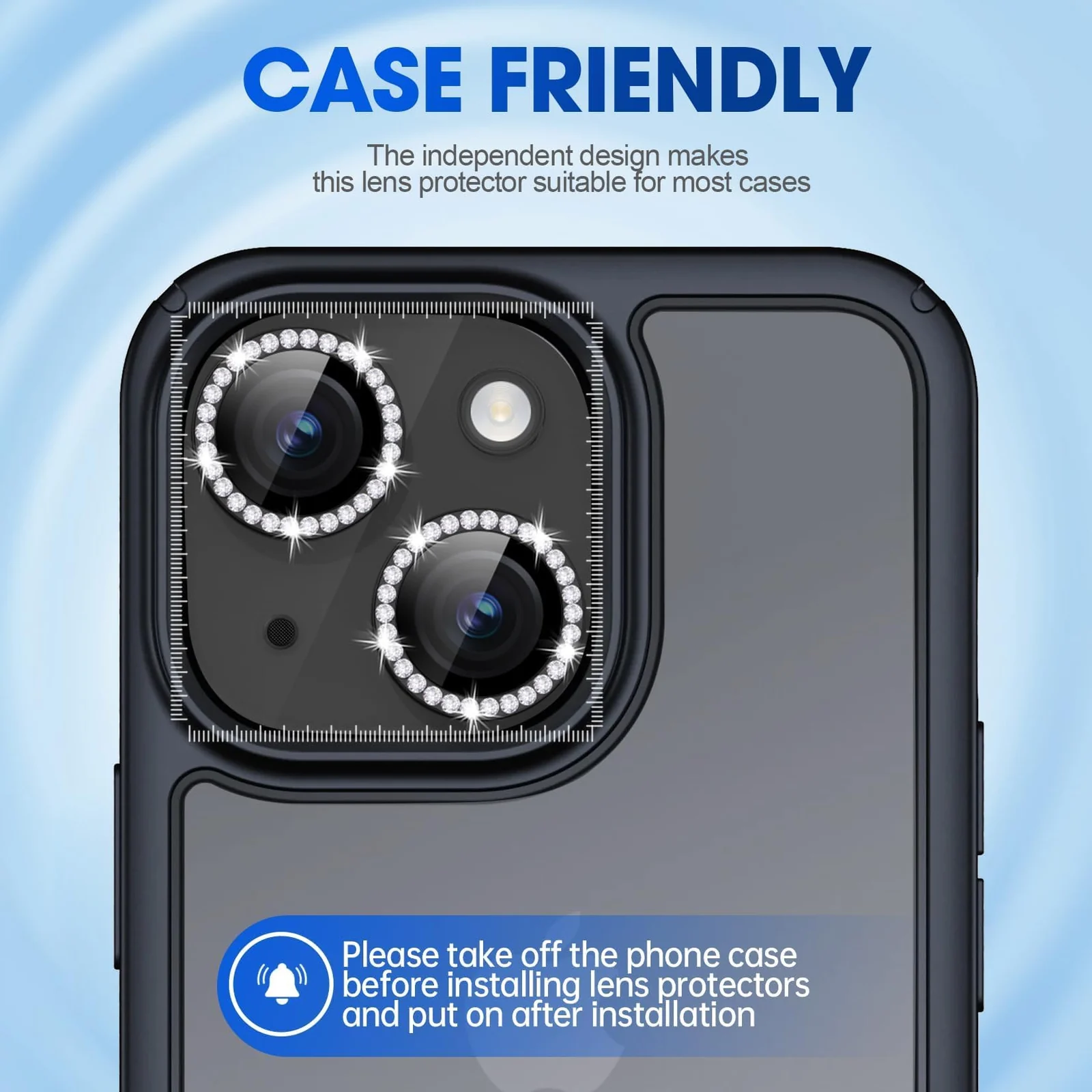 DL3 Mobilak Compatible with iPhone 15/15 Plus & iPhone 14/14 Plus Camera Lens Protector, Anti-Scratch HD Tempered Glass Lens Screen Protection Cover, Metal Individual Lens Ring - Diamond Black