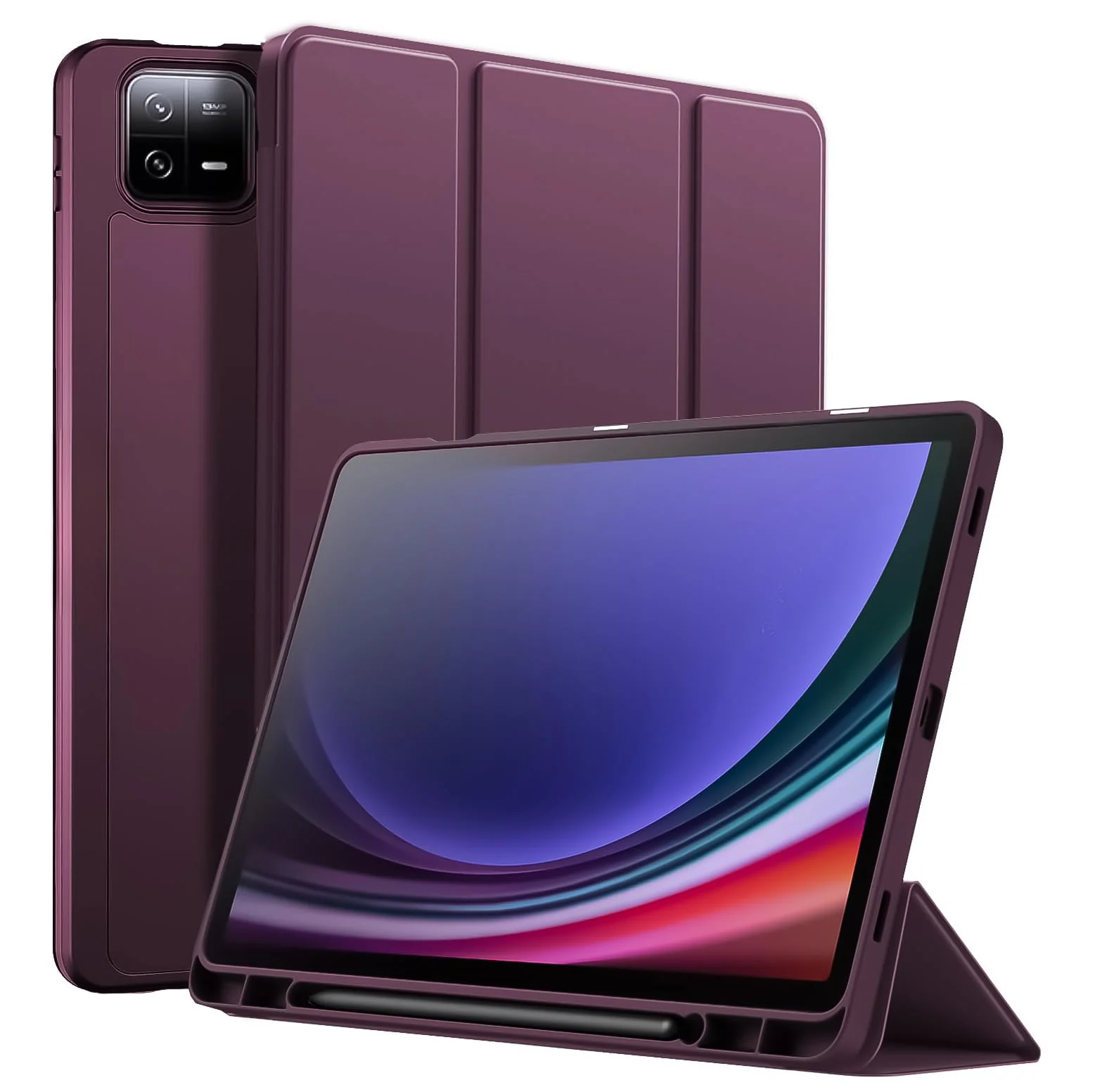 DL3 Mobilak Xiaomi Pad 6/Pad 6 Pro Case with Pen Holder 11.0 inch 2023, Soft TPU Back Trifold Stand Protective Smart Cover Flip for Xiaomi Pad 6/Pad 6 Pro, Auto Wake&Sleep - Wine Red