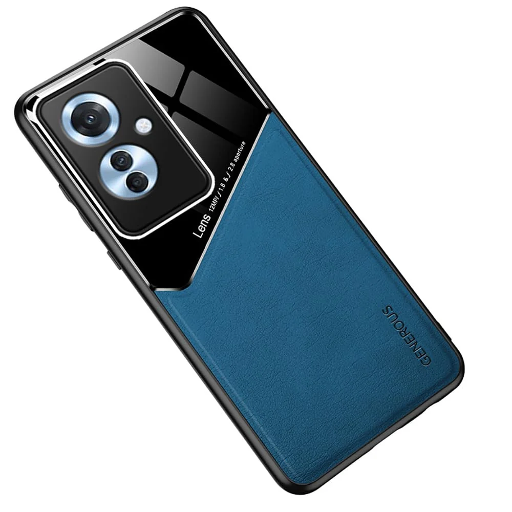DL3 Mobilak Leather and PC Protective Case for OPPO Reno 11F / Reno11 F 5G, Built-in magnetic car-mount support, Camera protection, Shock-absorbing protection - Blue