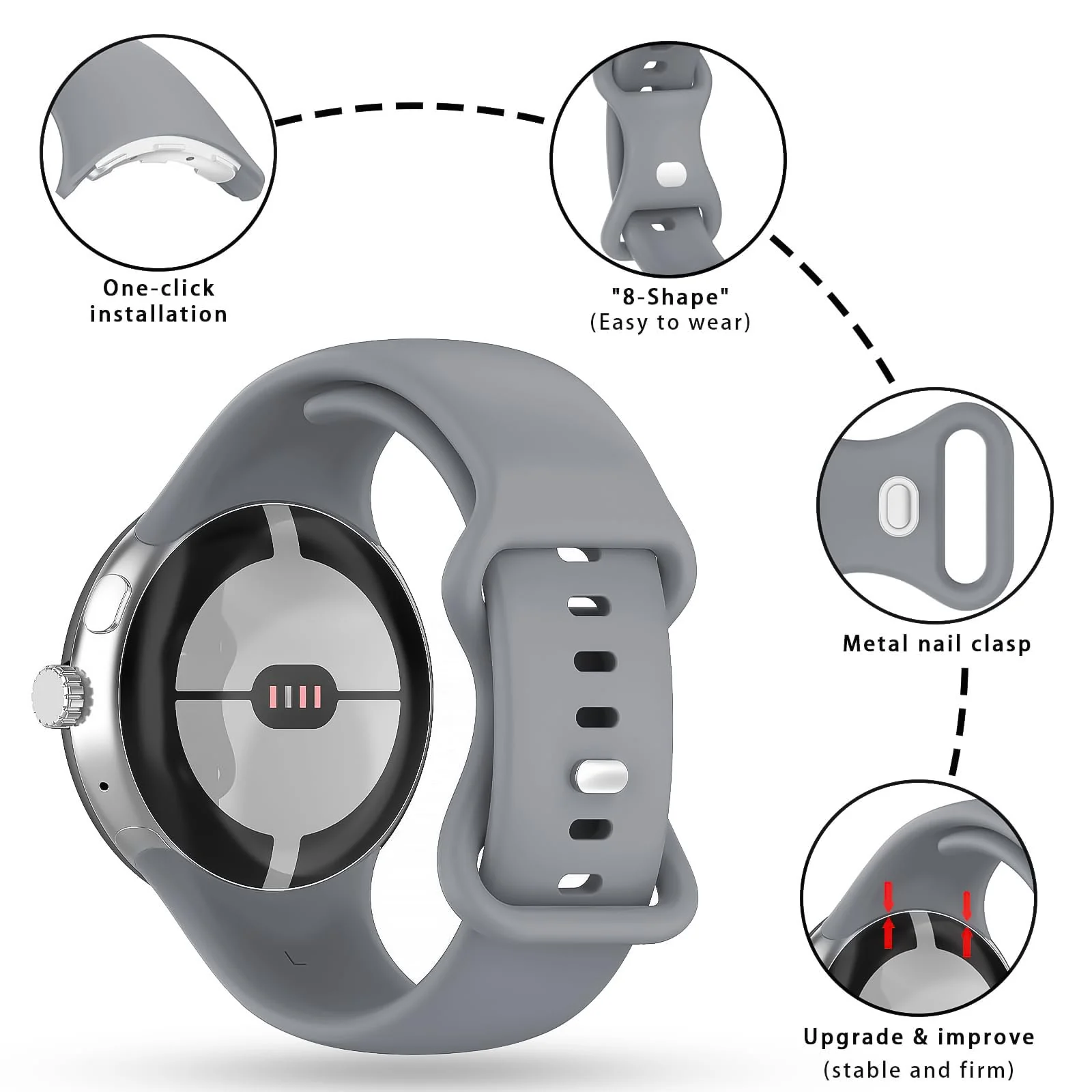 DL3 Mobilak Band Compatible with Google Pixel Watch 1/2/3/4 (41mm), Soft Silicone Sport Replacement Straps Bracelet for Google Pixel Watch 41mm - Gray
