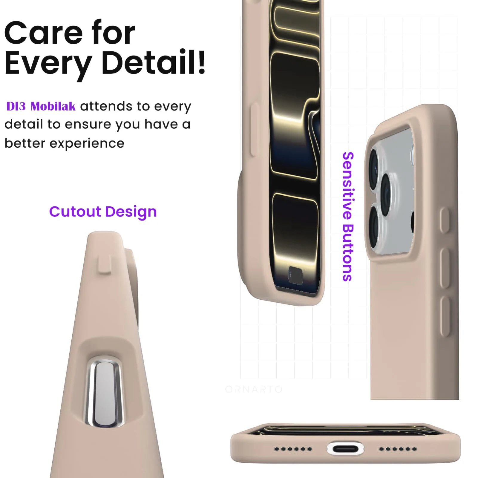 DL3 Mobilak Liquid Silicone Protective Case for iPhone 17 Pro 6.3-Inch with Microfiber Lining and Shockproof Design - Pink Sand 3