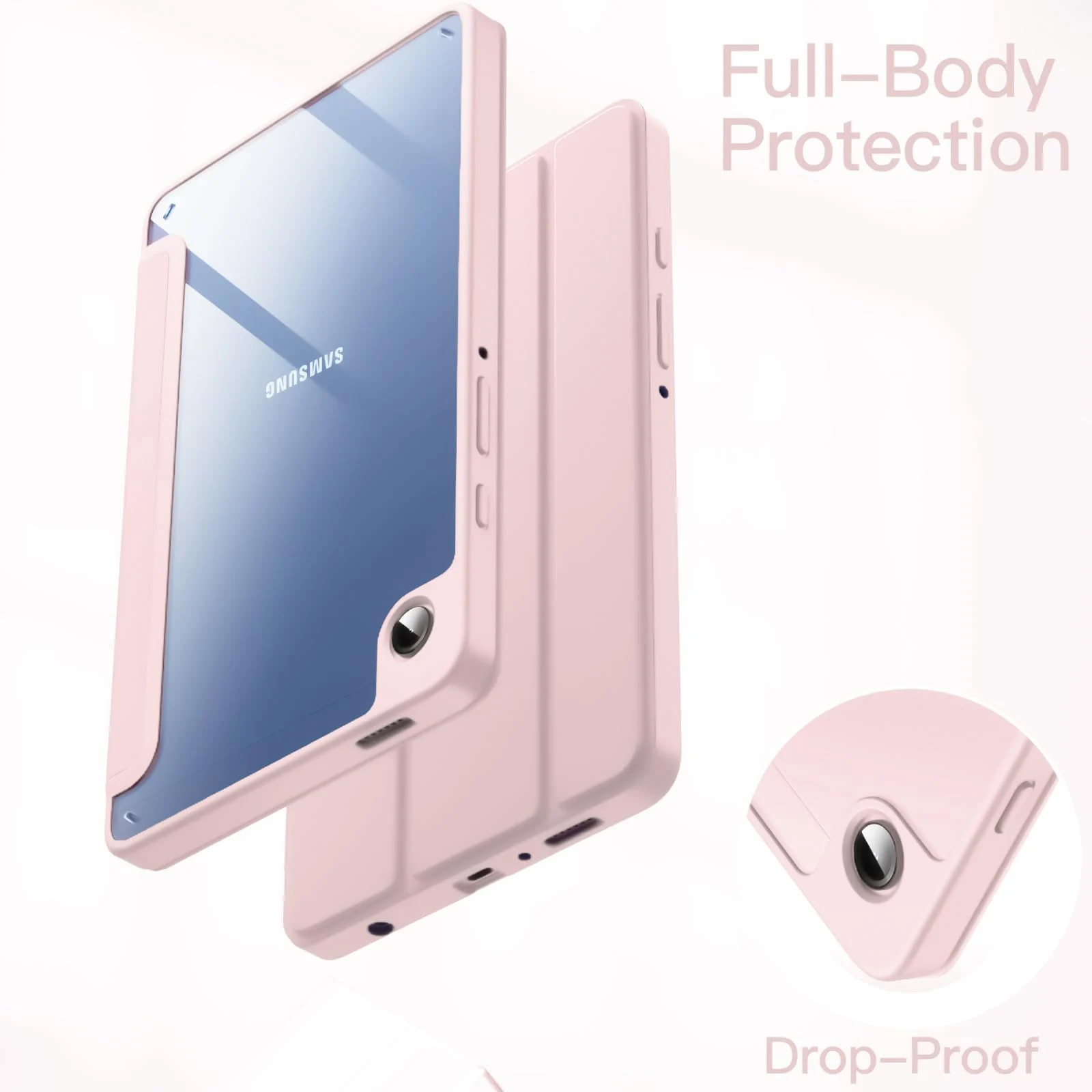 DL3 Mobilak Samsung Galaxy Tab A9+/ A9 Plus Case 11 inch 2023 (SM-X210/X216/X218) with Pen Holder, Soft TPU Back Trifold Stand Protective Smart Cover Flip, Auto Wake&Sleep - Pink