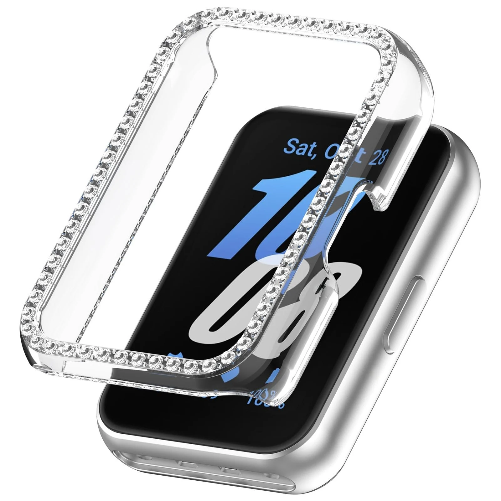 DL3 Mobilak Compatible with Huawei Watch Fit Case Replacement Bling Crystal Protector Case Cover Frame Plating Metal Color PC Shockproof Case Guard Thin Bumper Shell for Huawei Watch Fit - Clear