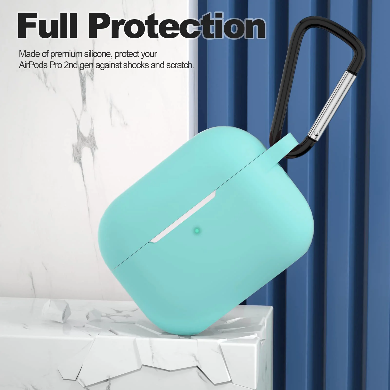 DL3 Mobilak Compatible with AirPods Pro 2nd Generation Case Cover, Protective Silicone Skin with Keychain for Women Men for Apple AirPods Pro Gen 2 (2022), Front LED Visible - Turquoise