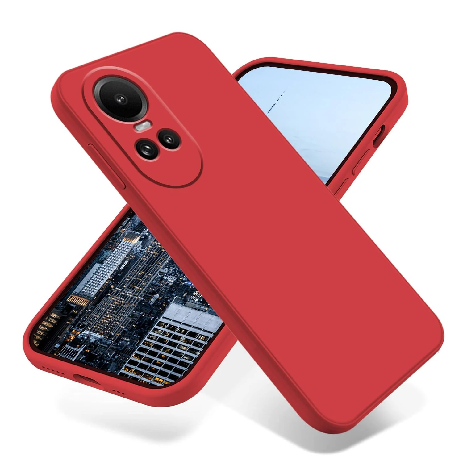 DL3 Mobilak OPPO Reno 10 5G / OPPO Reno 10 Pro 5G Case, Soft Flexible Liquid Silicone Gel Rubber Bumper Cover, Full Body Shockproof Protective Phone Case - Red