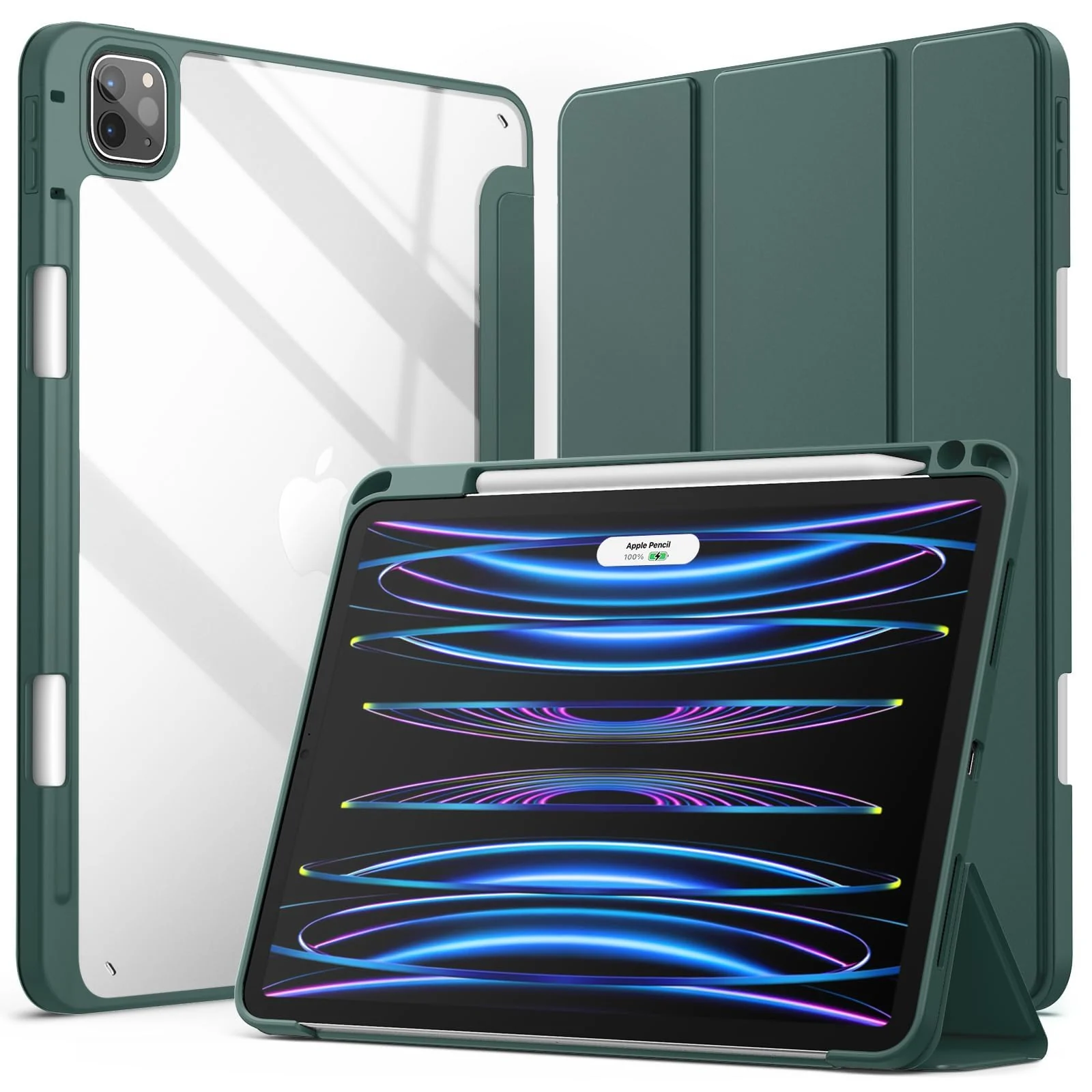 DL3 Mobilak for iPad Pro 11 Inch Case 4th /3rd /2nd Generation(2022/2021/ 2020), Clear Shockproof Back Cover Built-in Pencil Holder, Auto Sleep/Wake - Green