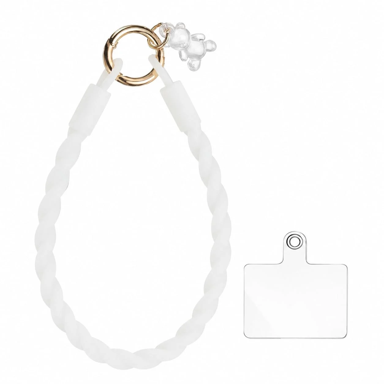 DL3 Mobilak Silicone Crystal Lanyard, 30cm Phone Wrist Strap Lanyard Keychain Office Wrist Strap with Clasp and Bear for Women Phone ID Card, Keys Strap - White