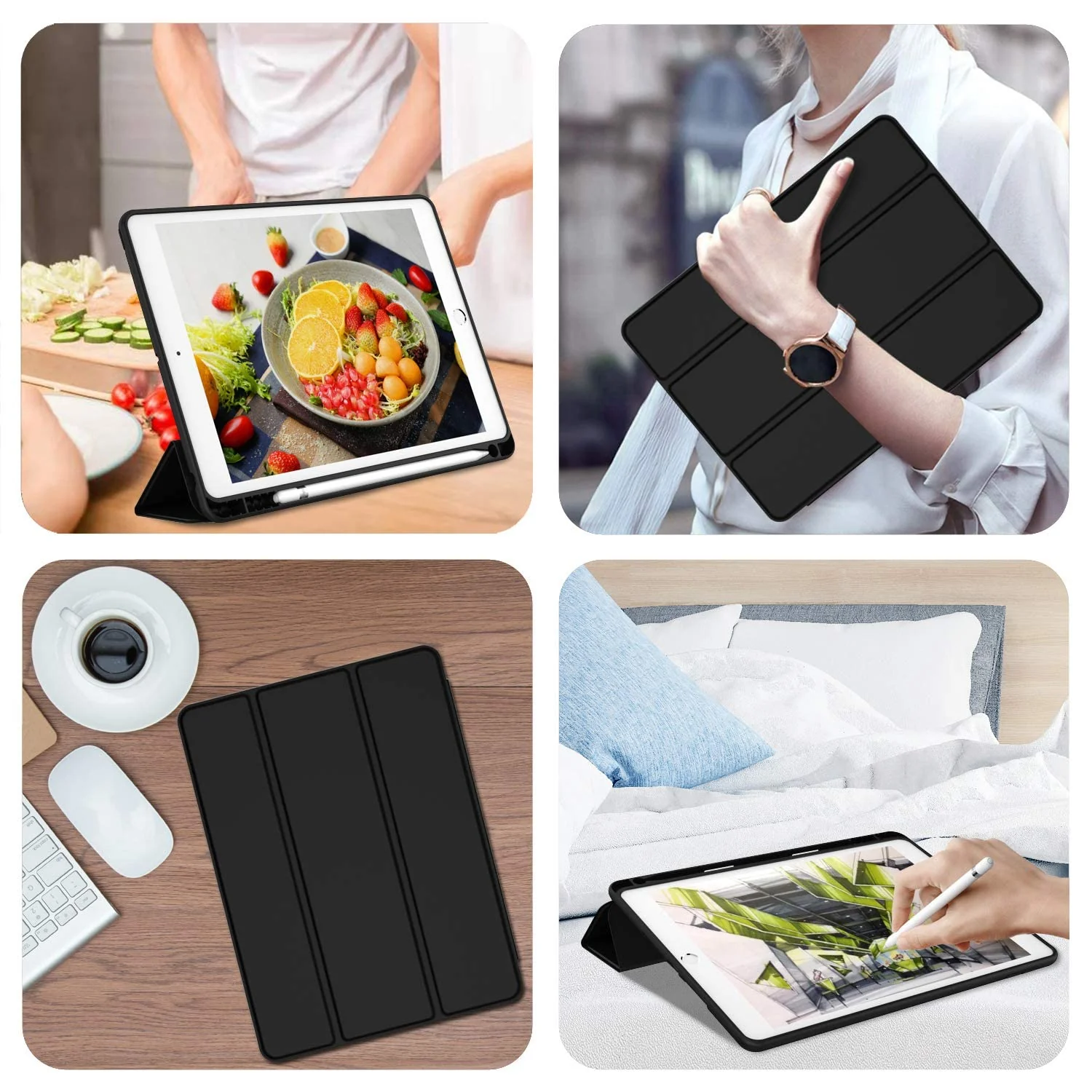 DL3 Mobilak iPad 9th/ 8th/ 7th Generation, Case for iPad 10.2-Inch 2021/2020/ 2019 with Pencil Holder, iPad 7th Gen 2019 Case with Soft Baby Skin Silicone Back, Auto Wake/Sleep Cover - Black