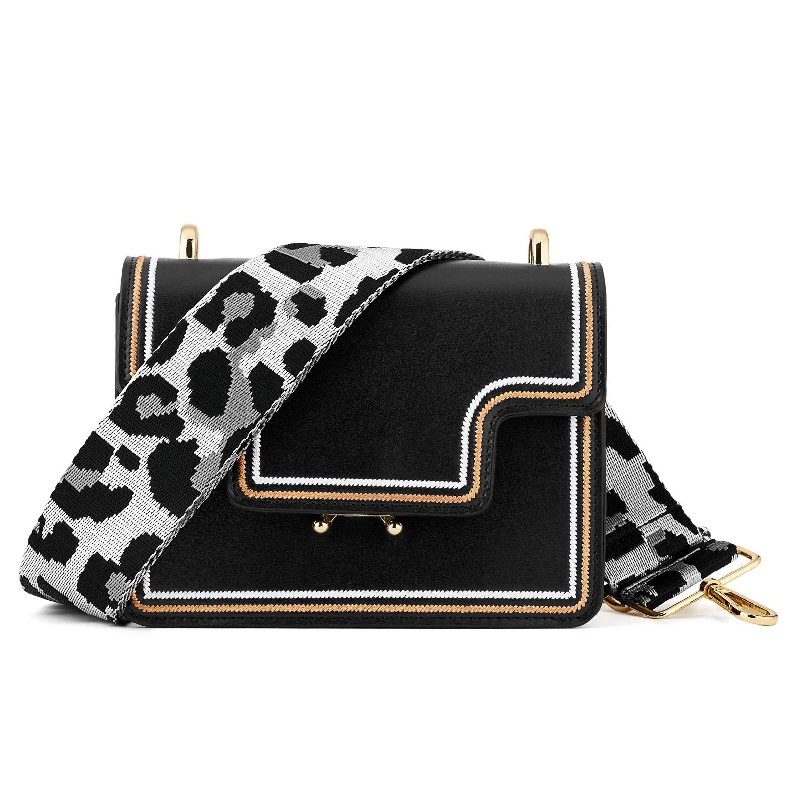 DL3 Mobilak Adjustable Wide Crossbody Bag Strap for Women, Replacement Shoulder Strap for Handbags, Totes & Purses with Elegant Embroidered Pattern and Metal Hooks - Leopard Silver