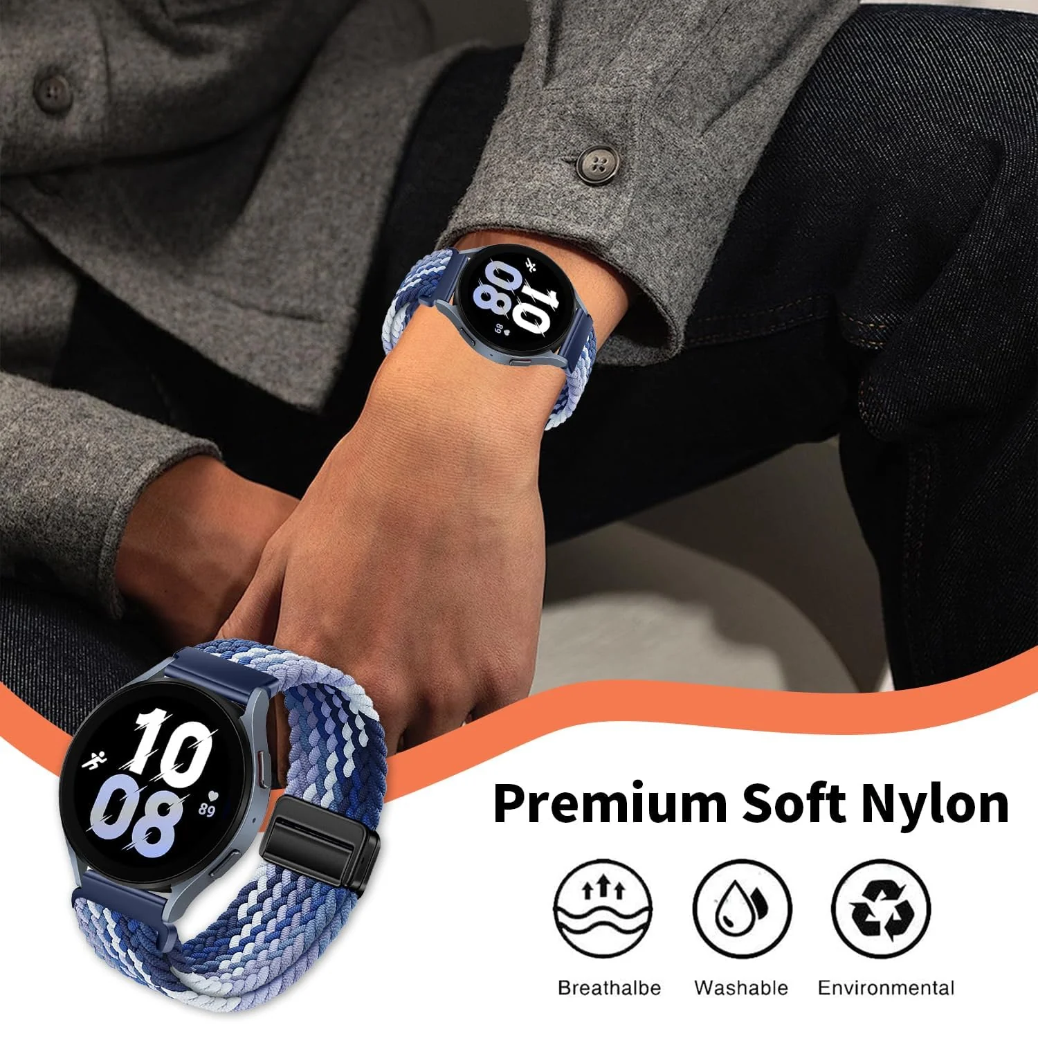 DL3 Mobilak 22mm Magnetic Band for Redmi Watch 5 Active/5 Lite/Samsung Galaxy Watch 3 45mm/Watch 46mm/Gear S3/Huawei watch GT6 GT5 46MM/GT2E/GT6 Pro/GT 5 Pro/Amazfit GTR 4/3, Stretchy Braided Nylon Sport Strap - Gradient Blue