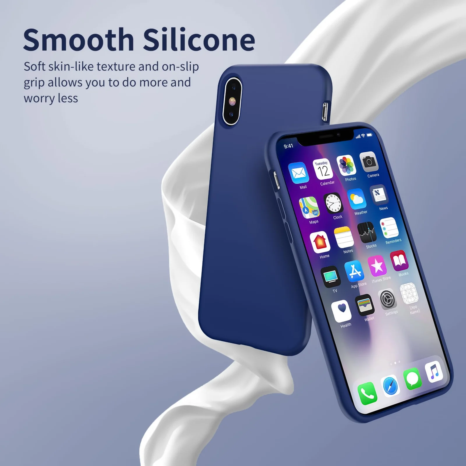 DL3 Mobilak Liquid Silicone Case for iPhone X / iPhone XS, Shock-absorbing protection, Scratch-resistant surface, Soft microfiber lining - A.Royal Blue