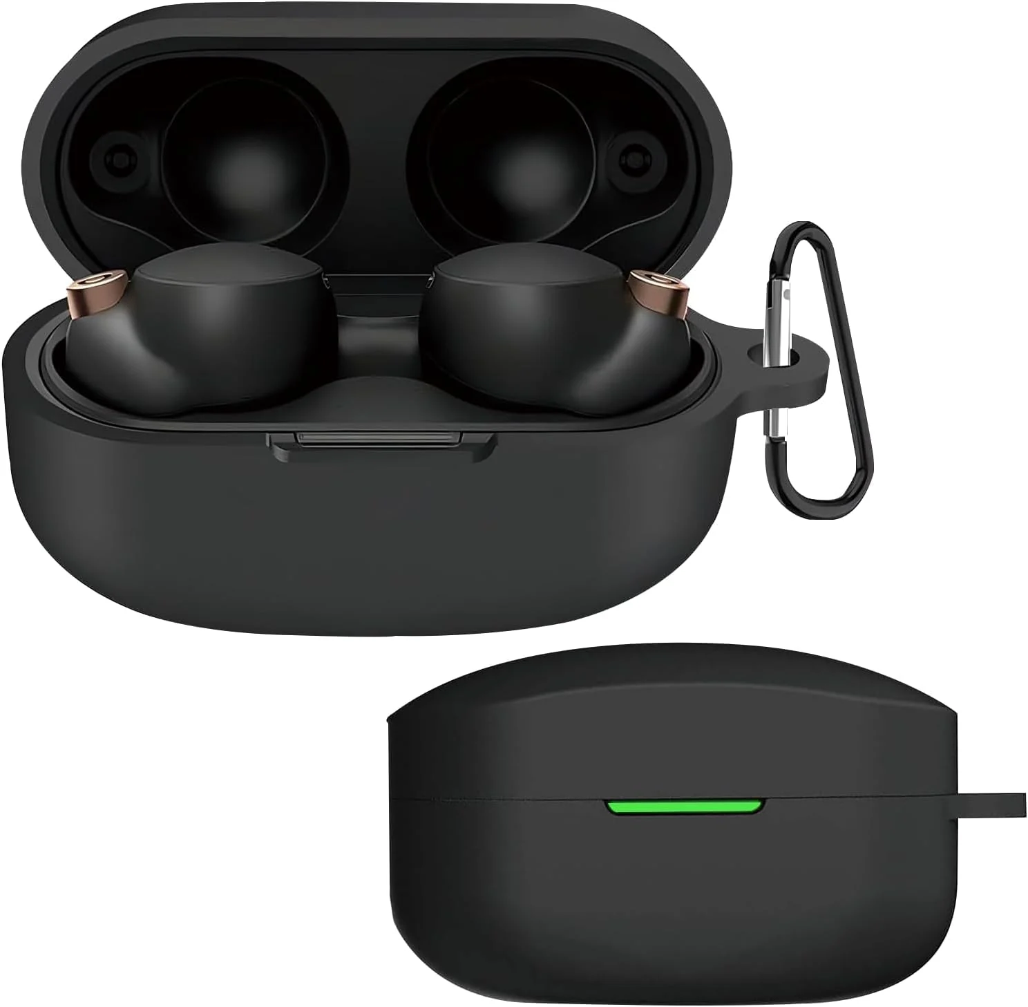 DL3 Mobilak Silicone Case Compatible with Sony WF-1000XM4 Earbuds, Soft Silicone Protective Case Cover, Shockproof Sleeve with Carabiner - Black