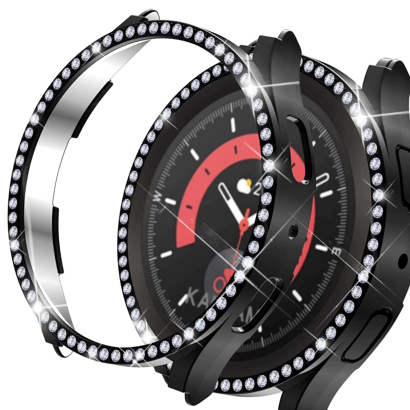 DL3 Mobilak Bumper Diamond Case Compatible with Samsung Galaxy Watch 4 Classic 46mm, Bling Crystal Diamonds PC Plastic Protector Case Cover Frame For Galaxy Watch4 Classic 46 MM - Black