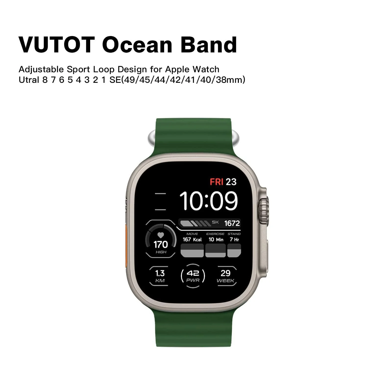 DL3 MOBILAK Ocean Band Compatible with Apple Watch Band 49mm 45mm 44mm 42mm 41mm 40mm 38mm Men Women, Soft Silicone Sport Band Replacement Strap Compatible with Apple (42MM/44MM/45MM/49MM) - Green
