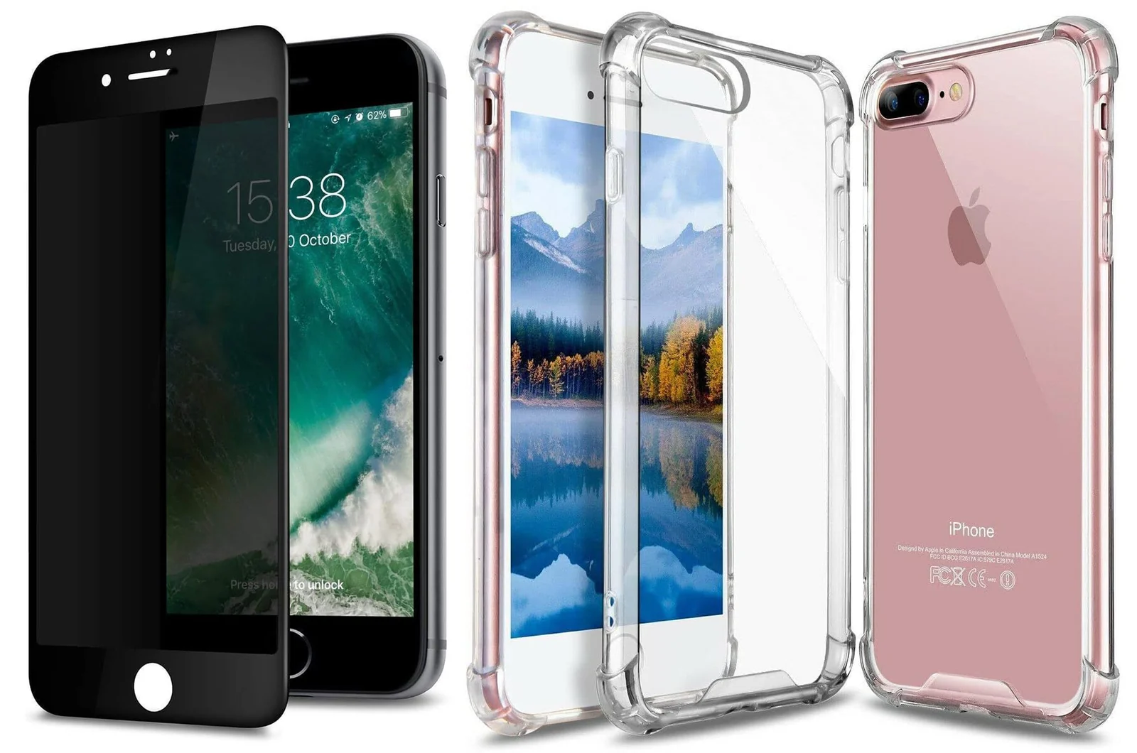DL3 Mobilak Case Compatible with iPhone 7 Plus/iPhone 8 Plus, Cover Silicone TPU Gorilla Anti-shock Protector Camera Shockproof Corners with 5D Screen Protector - Clear