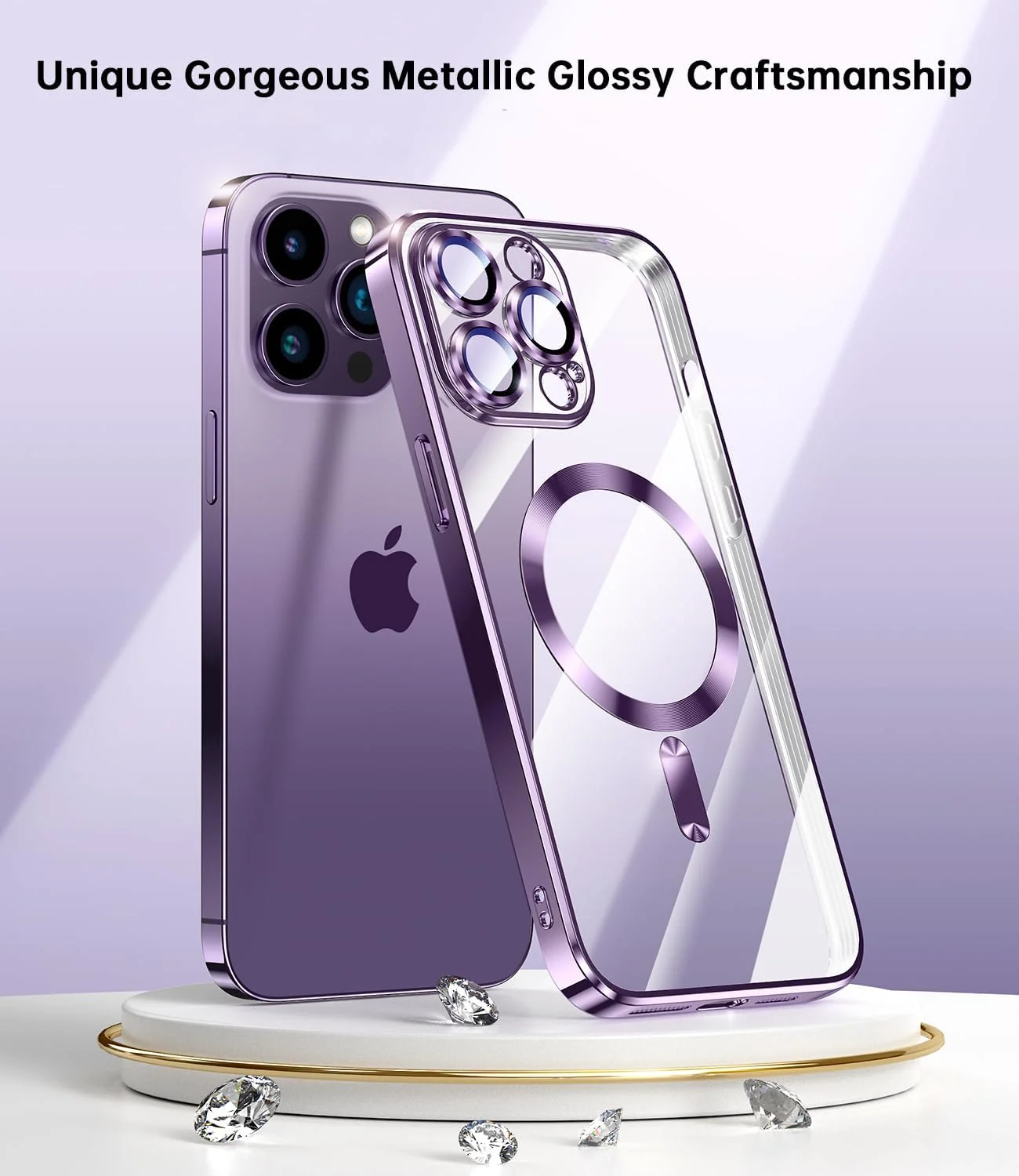 DL3 Mobilak Clear MagSafe-Compatible TPU Case and Camera Lens Protector for iPhone 13 Pro Max - Deep Purple