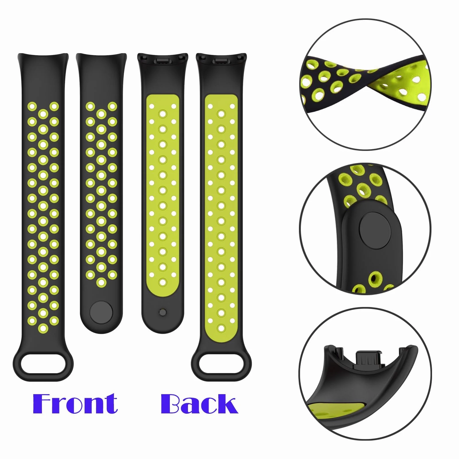 DL3 Mobilak Strap for Xiaomi Mi Band 9 / Mi Band 8, Breathable Sport Silicone Watch Band Strap, Replacement Bracelet Wristband Wrist Strap for Xiaomi Smart Band 9/Xiaomi Smart Band 8 Watch Accessories - Black Lime