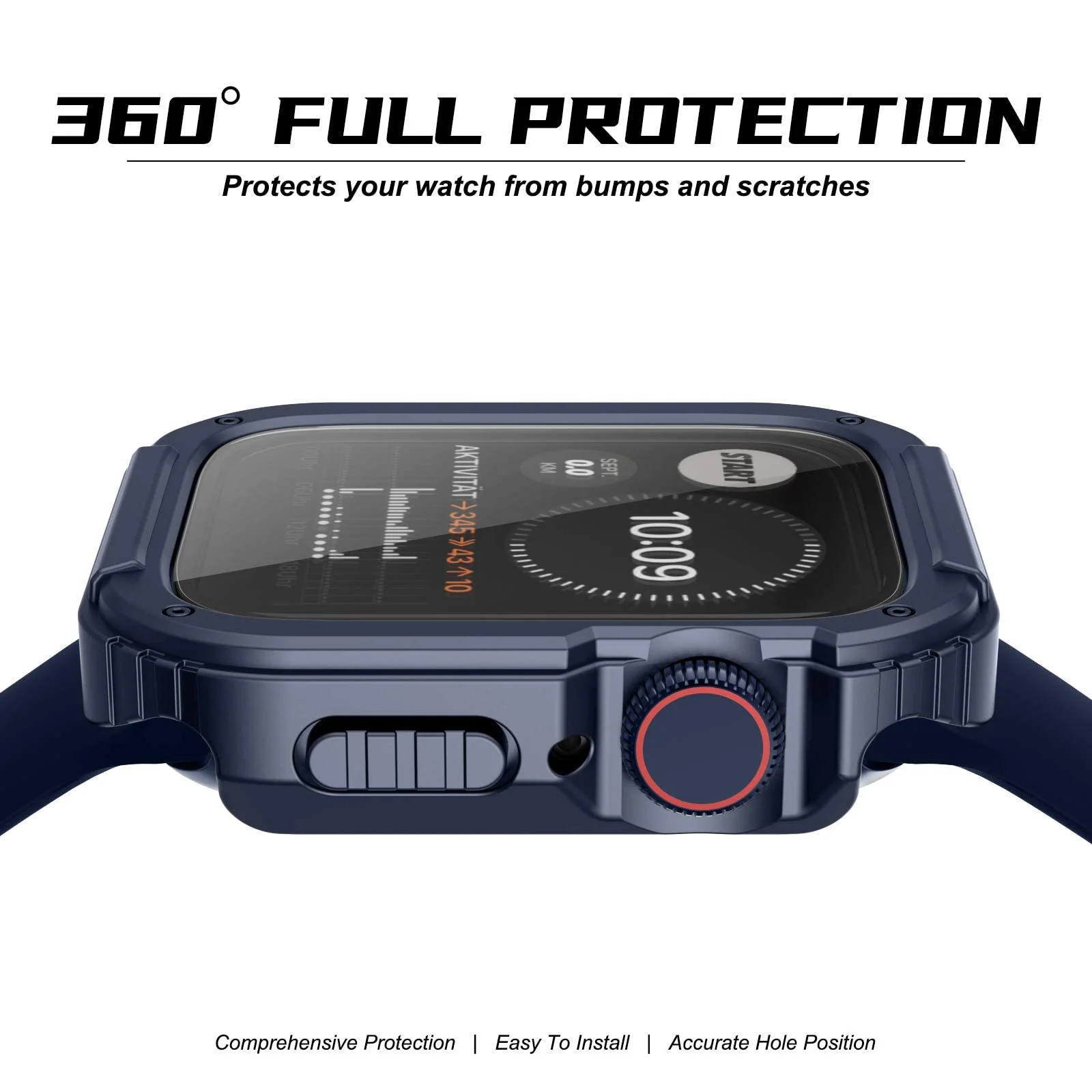 DL3 Mobilak Rugged Apple Watch Case 44mm Series 6/5/4/SE2/SE with Built-in Glass Screen Protector, Durable Military Grade Drop-Proof Protective Cove Full Coverage Shock-Proof Bumper - Blue