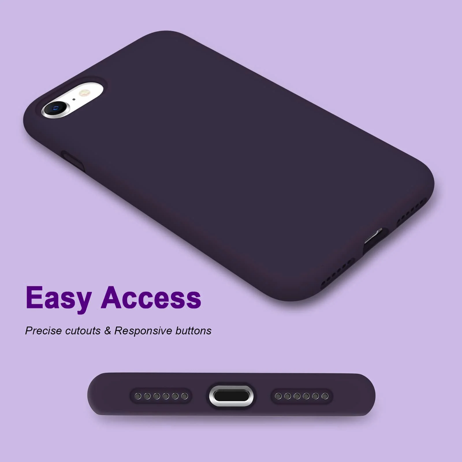 DL3 Mobilak Liquid Silicone Protective Case for iPhone SE 2022, SE 2020, iPhone 7, iPhone 8 with Camera Protection and Microfiber Lining - Elderberry