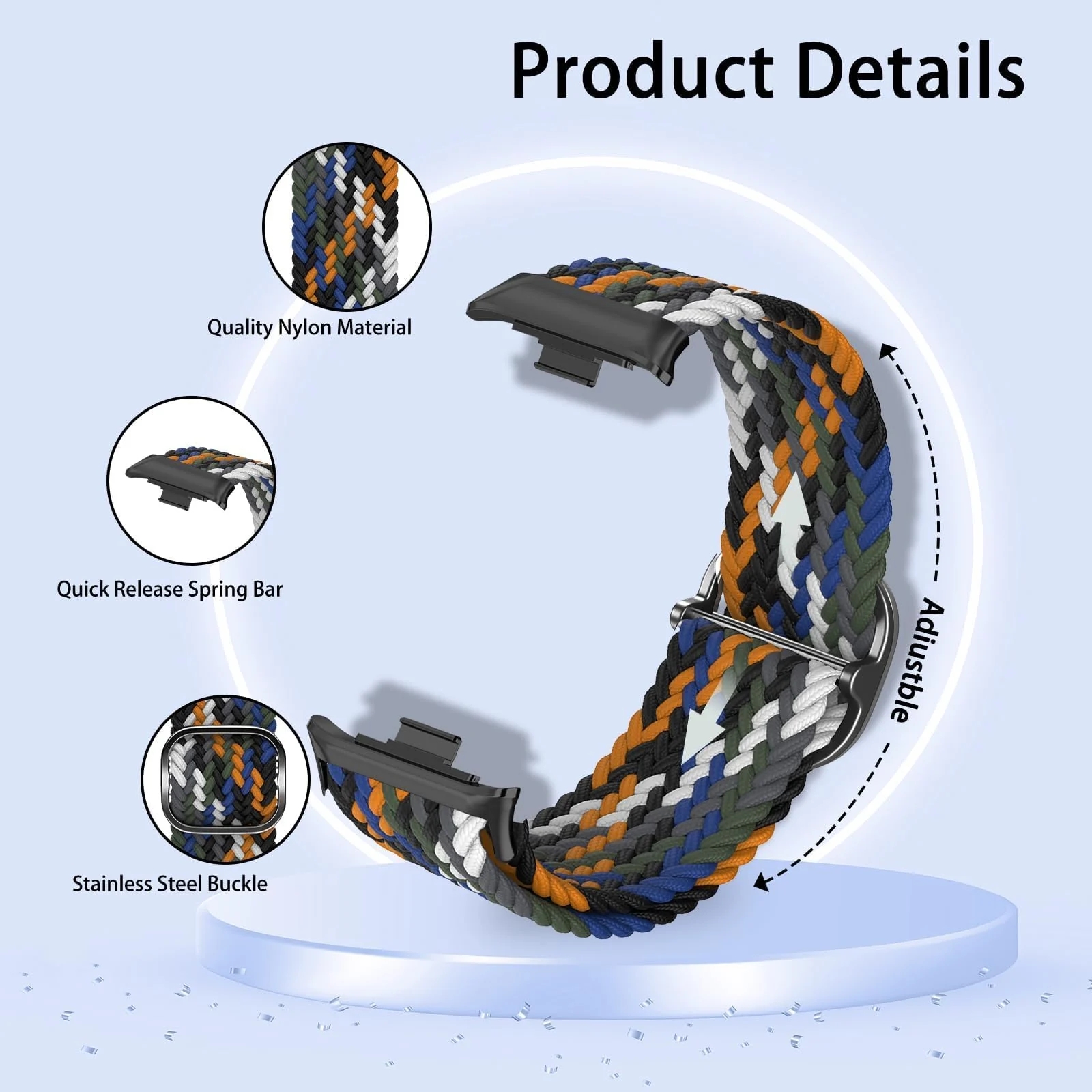 DL3 Mobilak Braided Band For Redmi 4/5 / 6 / Xiaomi Smart Band 8 Pro/Band 9 Pro for Women Men, Adjustable Braided Bands Straps Elastics Sport Wristband Nylon Strap - Colorful Black