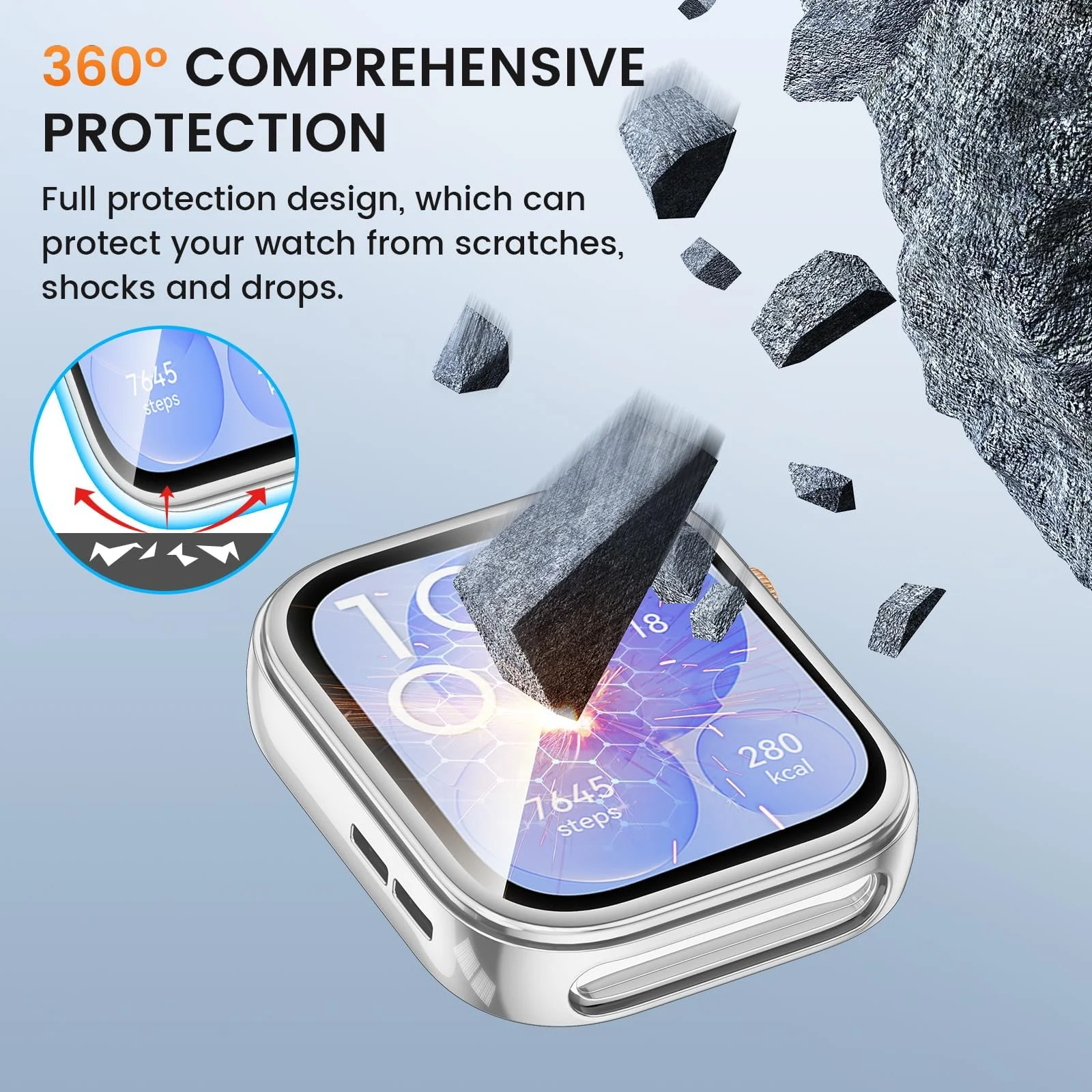DL3 Mobilak Case Compatible with Huawei Watch Fit 3 Case All-Around with Built-in Screen Protector Watch Soft TPU Shockproof Cover Slim Guard Thin Bumper Shell Protector - Silver