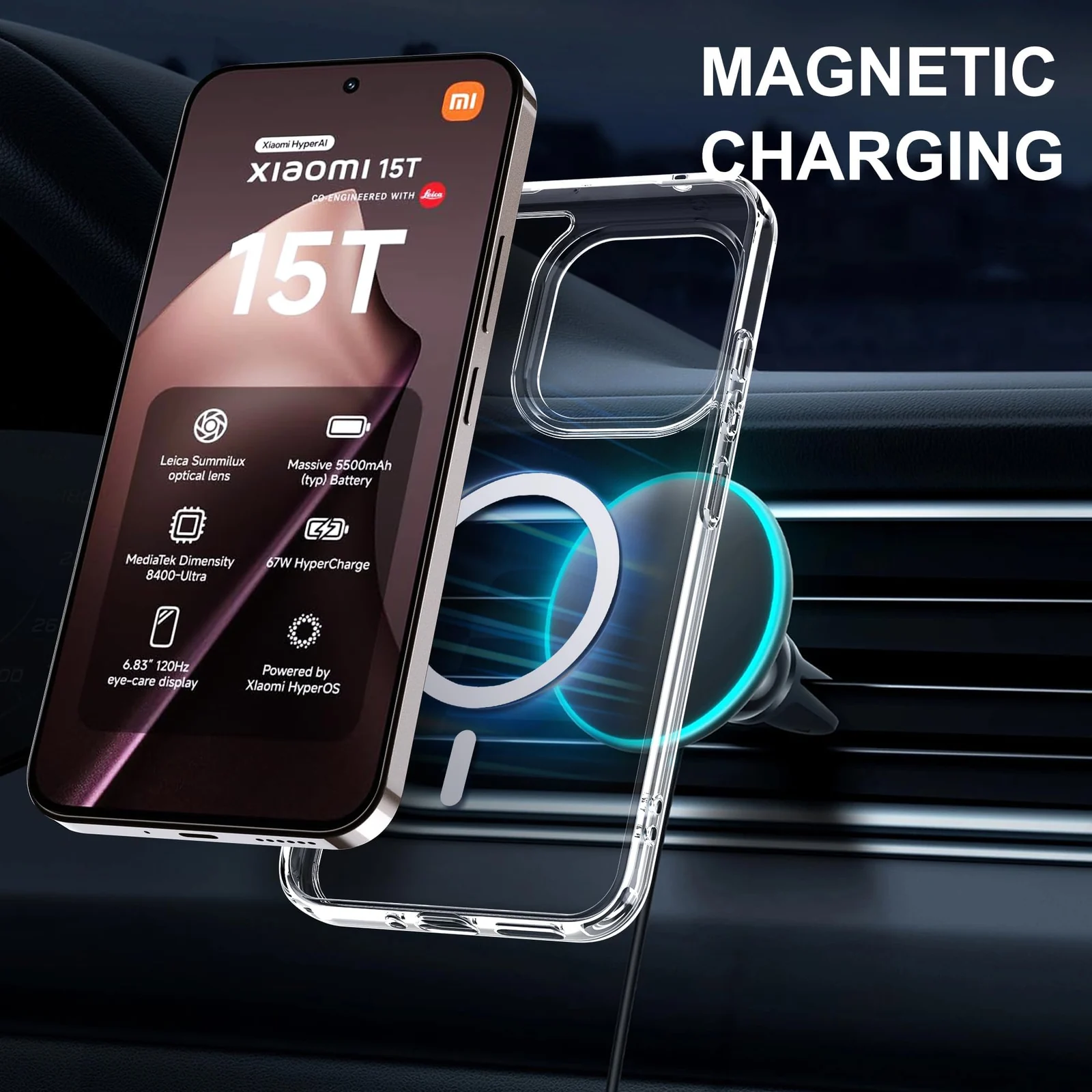 MOBIGON Slim Magnetic MagSafe-Compatible Phone Case for Xiaomi 15T, Clear