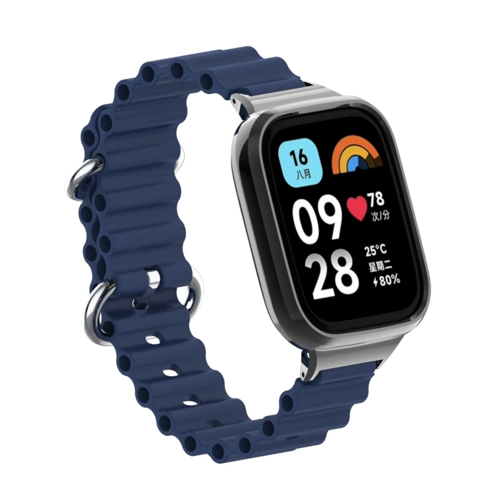 DL3 Mobilak Ocean Strap Compatible with Xiaomi Redmi Watch 3 Lite/Redmi Watch 3 Active, Adjustable Silicone Strap with Metal Buckle, Band With Frame Metal Women Men Replacement Strap - Blue