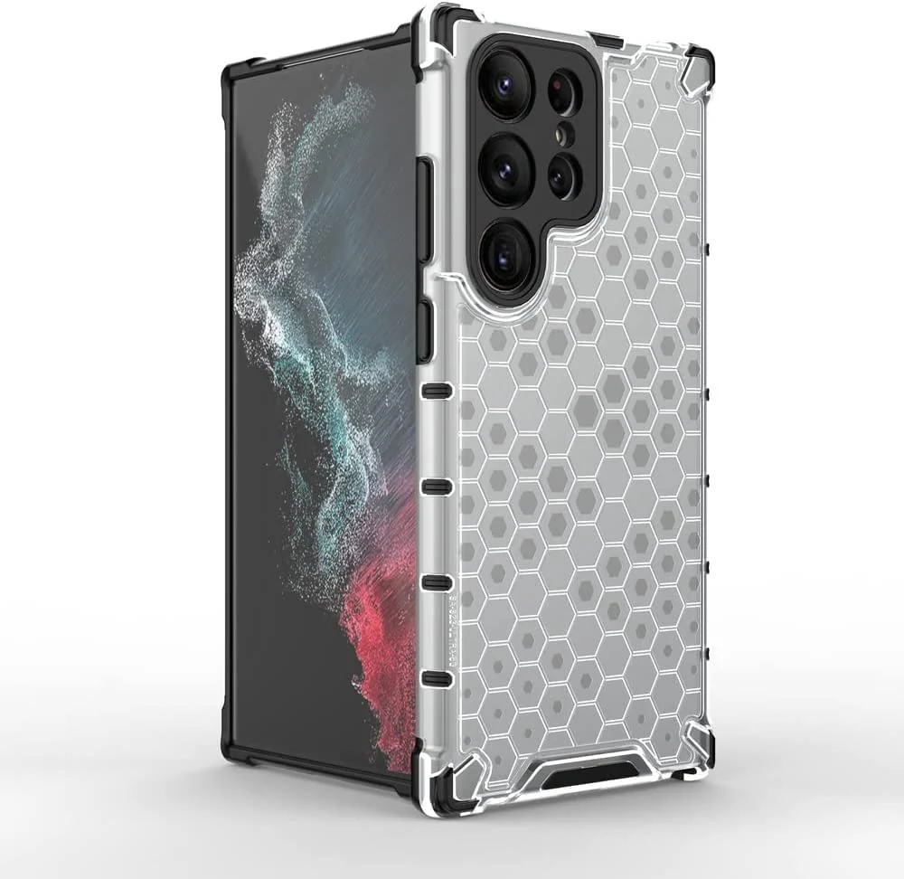 DL3 Mobilak Honeycomb Protective Case for Samsung Galaxy S23 Ultra 6.8inch, Shock-absorbing protection, Transparent design, Slim, lightweight profile - Clear
