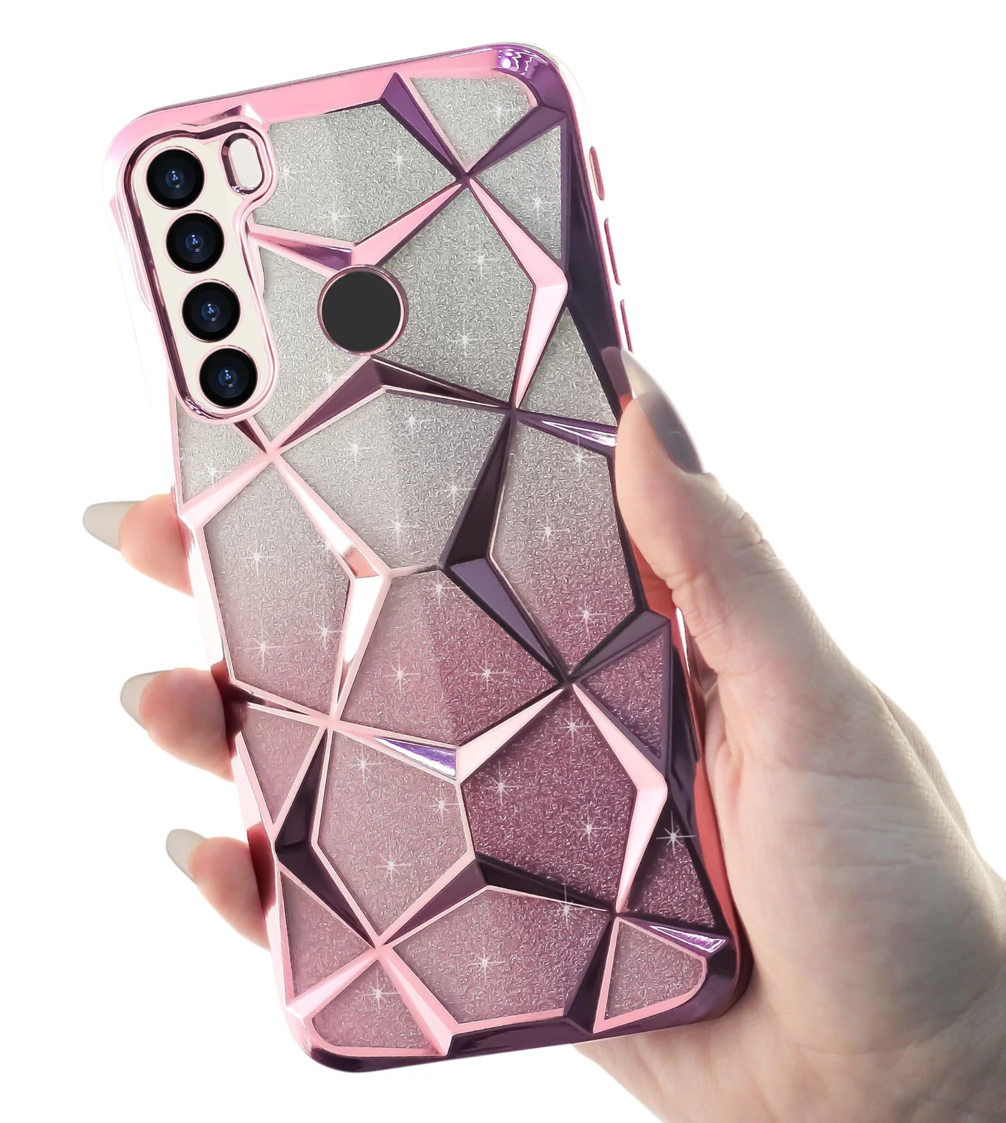 DL3 Mobilak Compatible with Xiaomi Redmi Note 8 Case Plating Bling Gradient Glitter Clear Cover Soft TPU Silicone Cute Camera Protection Shockproof Back for Women Girls Case - Pink