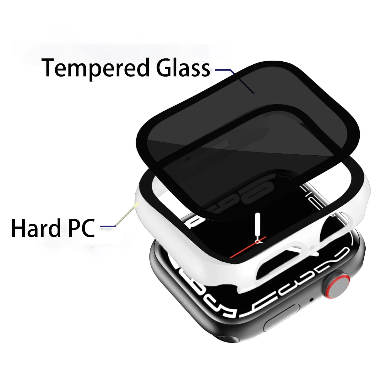 DL3 Mobilak Privacy Case for Apple Watch Series SE/ 4/5/6 44mm Screen Protector, Anti-Spy Tempered Glass Film Apple Watch Cover Hard PC Case Bumper for iWatch 44 mm Series 6/5/4/SE/SE2 - White