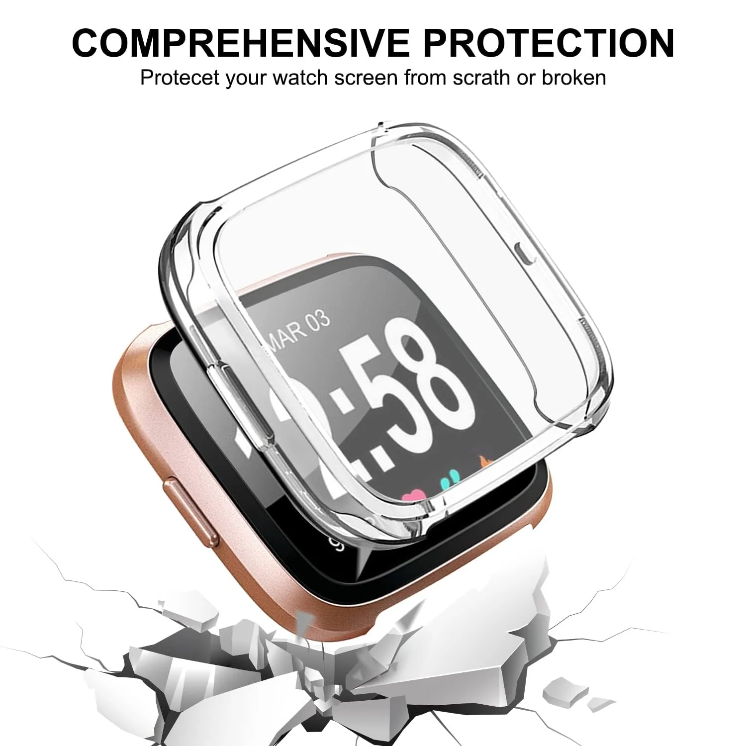 DL3 Mobilak Case Compatible with Fitbit Versa 2 Case All-Around with Built-in Screen Protector Watch Soft TPU Shockproof Cover Slim Guard Thin Bumper Shell Protector For Versa 2 - Clear