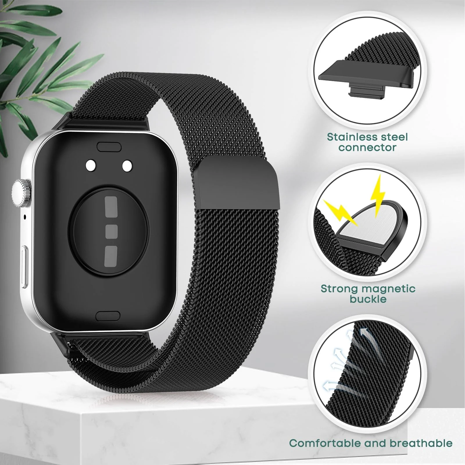 DL3 Mobilak Bracelet Compatible with Huawei Watch Fit 3, Stainless Steel Replacement Straps, Mesh Metal Watch Strap, Magnetic Adjustable Replacement Strap For Huawei Watch Fit3 - Black