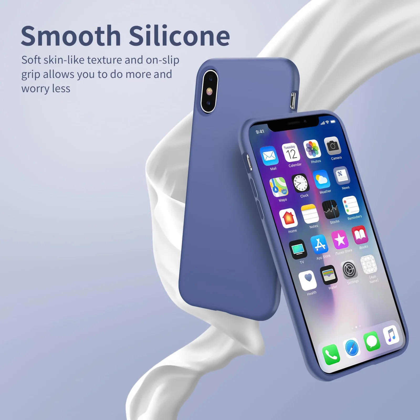 DL3 Mobilak Compatible with iPhone XS Max Case, Liquid Silicone Case, Full Body Protective Cover, Shockproof, Slim Phone Case, Anti-Scratch Soft Microfiber Lining - Lavender Blue