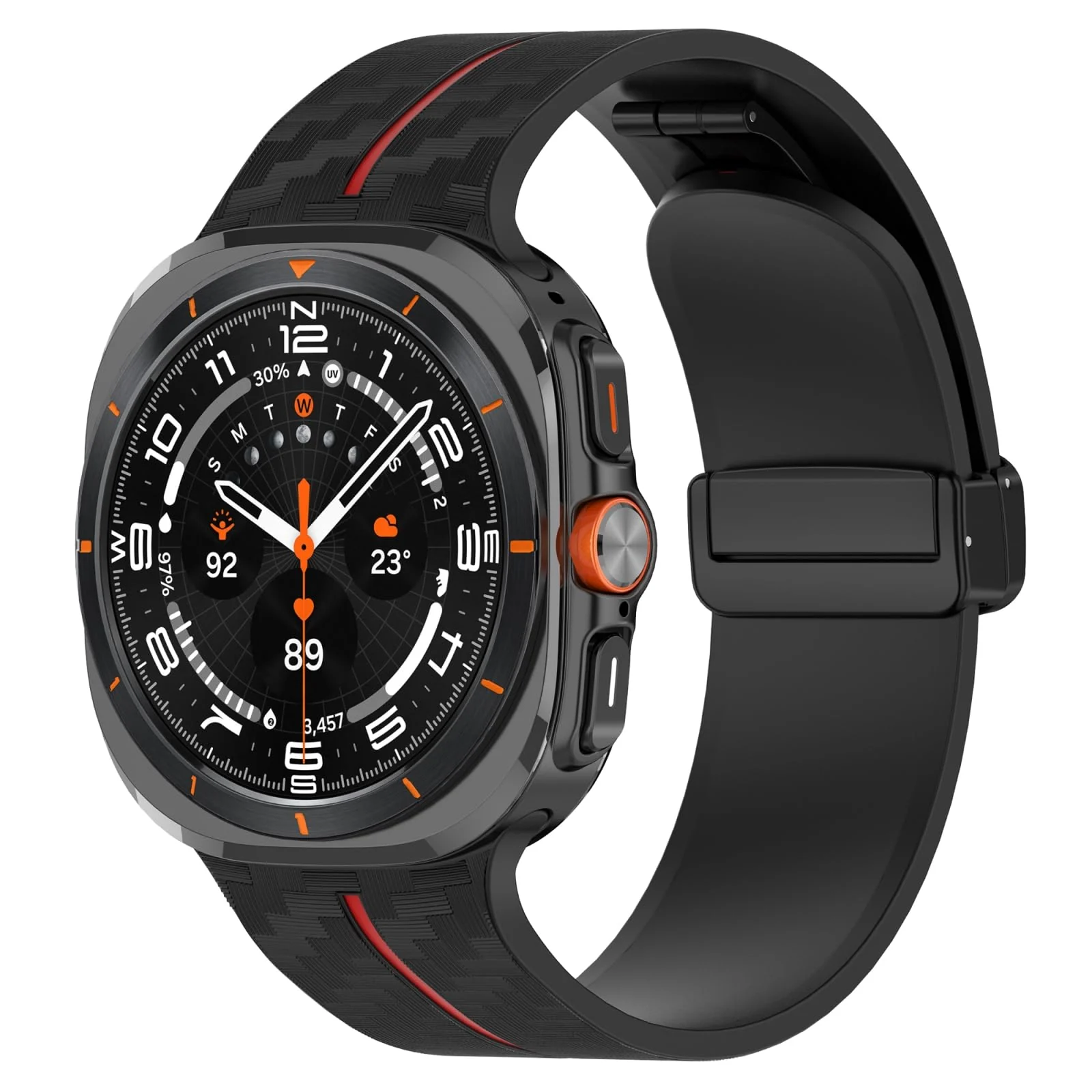 DL3 Mobilak Compatible for Samsung Galaxy Watch Ultra Band 47mm for Men Women, Soft Silicone Waterproof Sport Strap with Magnetic Clasp, Stylish Carbon Fiber Replacement Galaxy Watch 7 Ultra Bands - Black Red