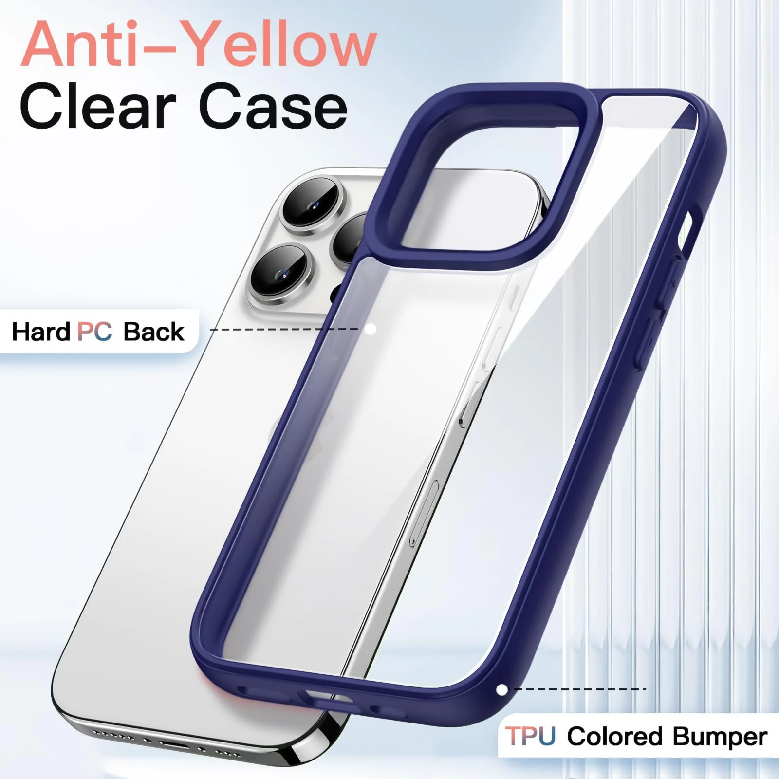 DL3 Mobilak Clear PC and TPU Protective Case for iPhone 13 / iPhone 14 with Shockproof Design and Anti-Yellowing Design - Navy Blue