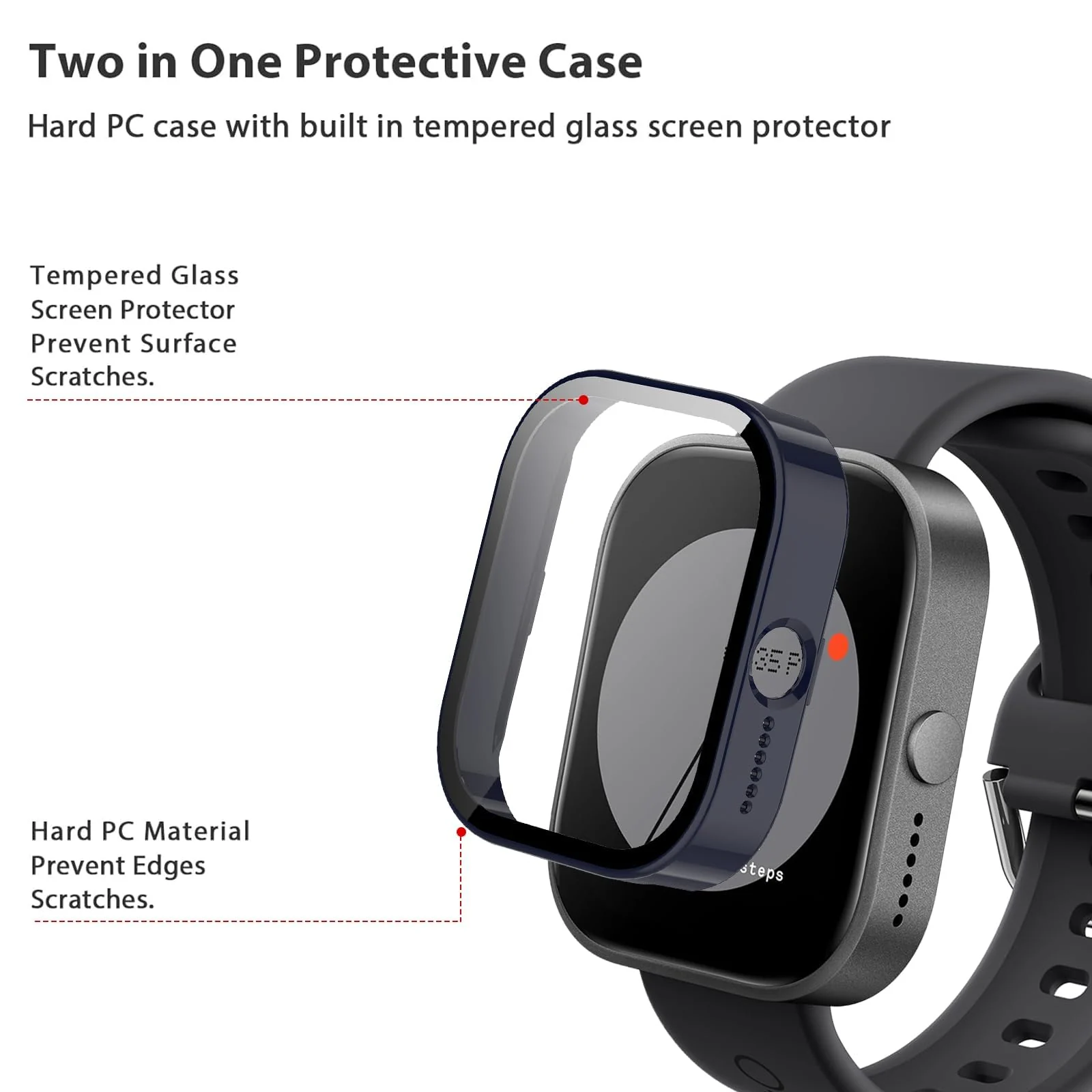 DL3 Mobilak Case Compatible with CMF by Nothing Watch Pro, Full Coverage Slim Hard Case Protective Bumper Built-in Tempered Glass Screen Protector Shell for CMF by Nothing Watch Pro - Blue