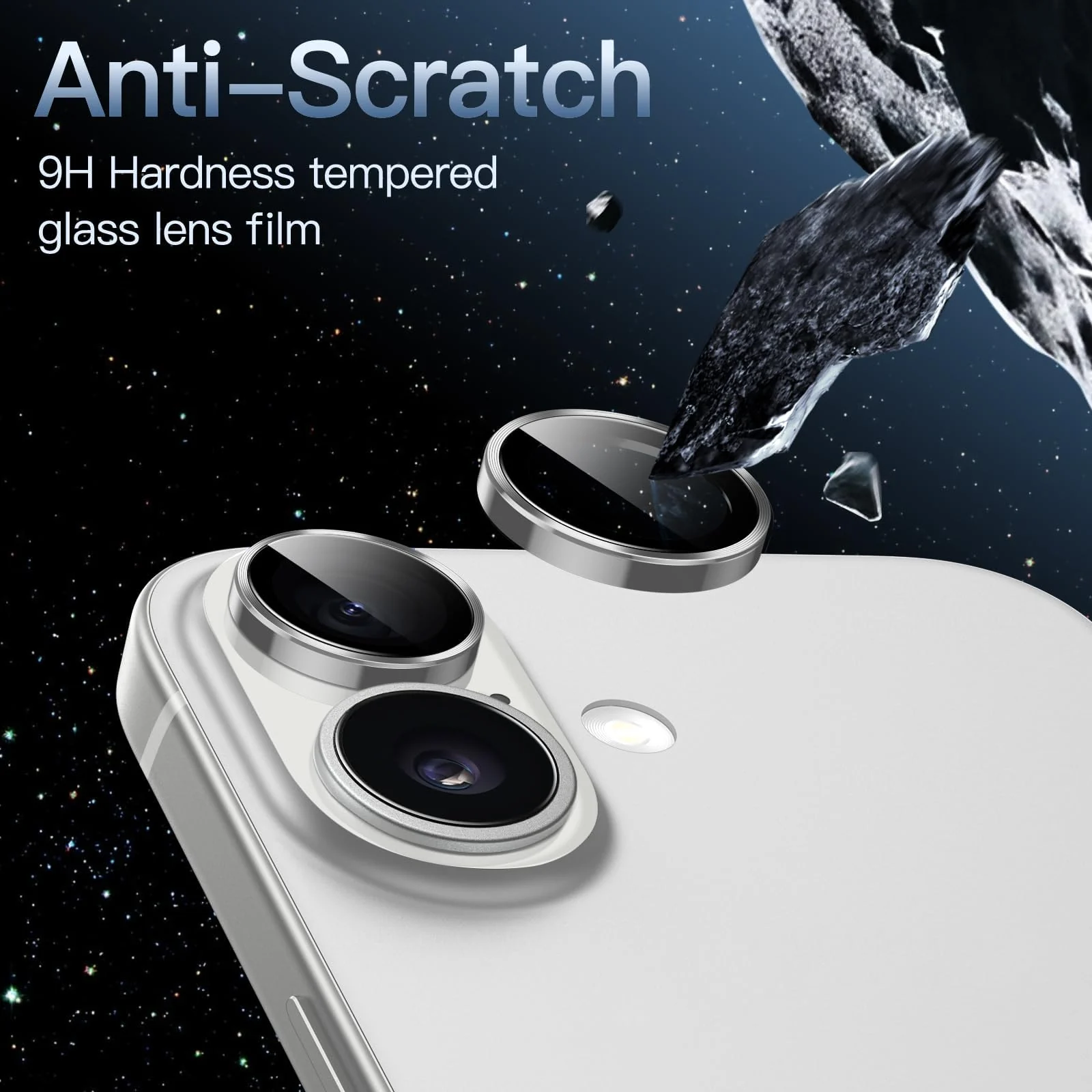 DL3 Mobilak Camera Lens Protector For iPhone 16/iPhone 16+ Plus, [Keep Original Shooting] Tempered Glass Screen Protector Metal Individual Camera Cover, Case Friendly - Silver