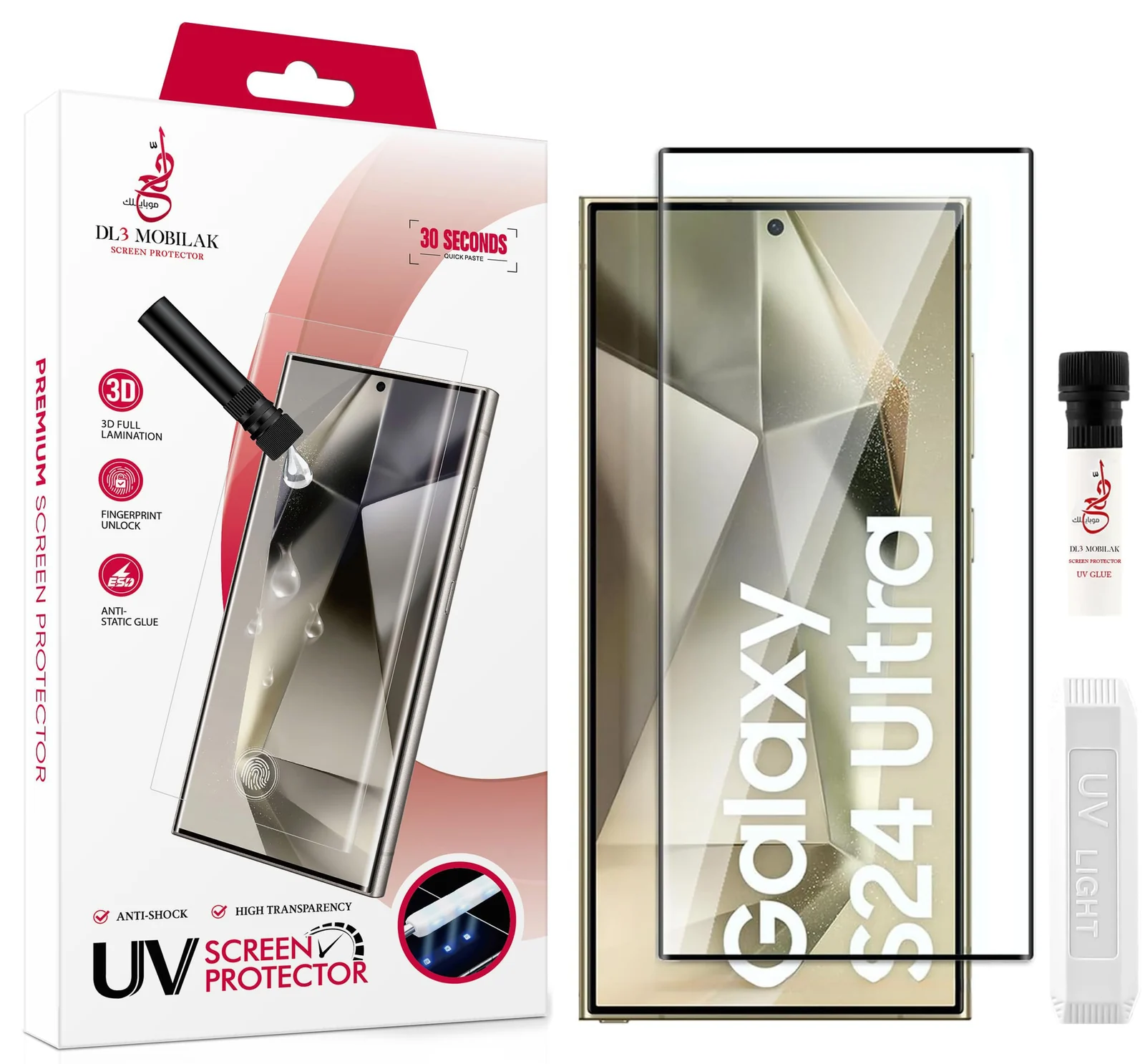 DL3 Mobilak Screen Protector Compatible with Samsung Galaxy S24 Ultra 5G Full Screen adhesive HD - Clear