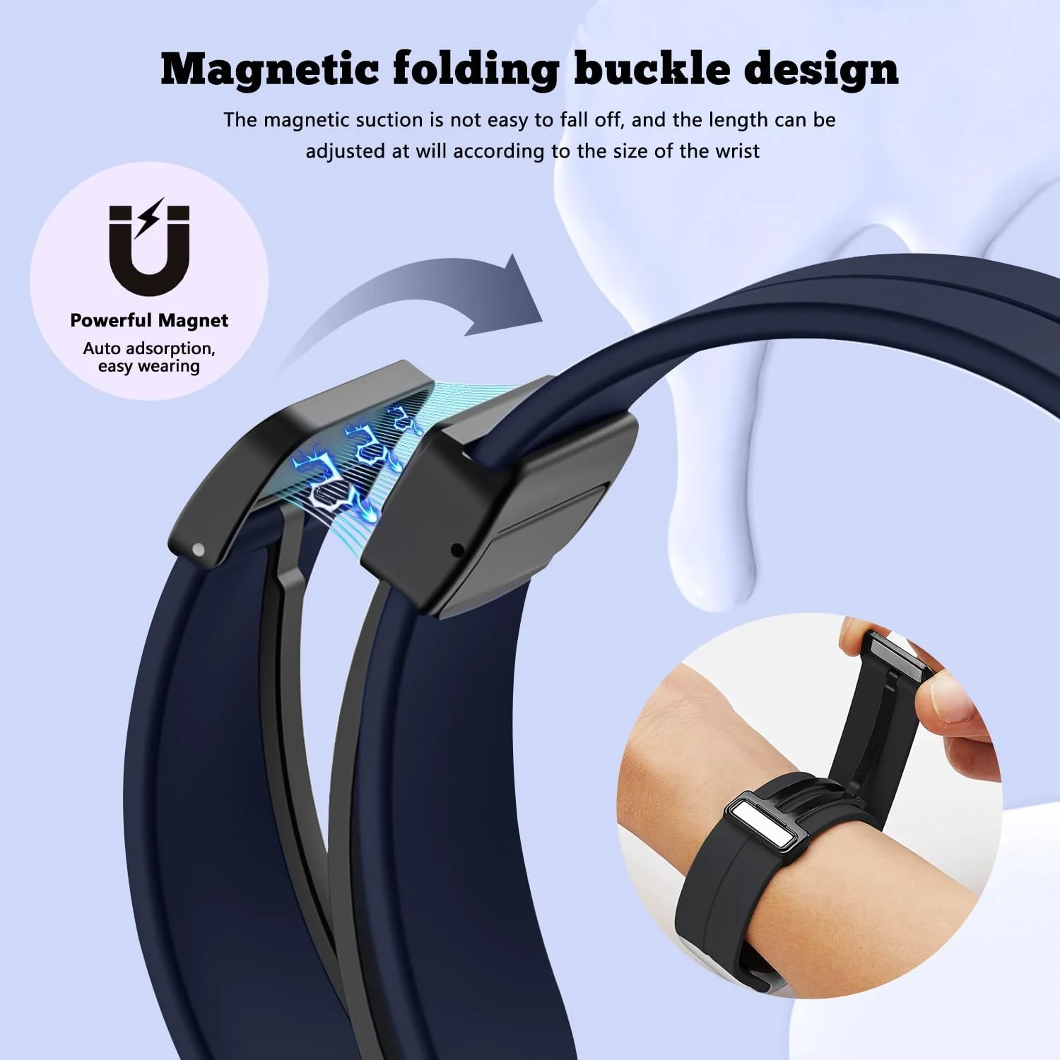 DL3 Mobilak Silicone Strap Compatible with Huawei Watch Fit 3/Watch Fit 4 Pro/Fit 4 Magnetic Metal Stainless Buckle Sport Silicone Strap, Band Quick Release Soft Replacment Wristband - Blue
