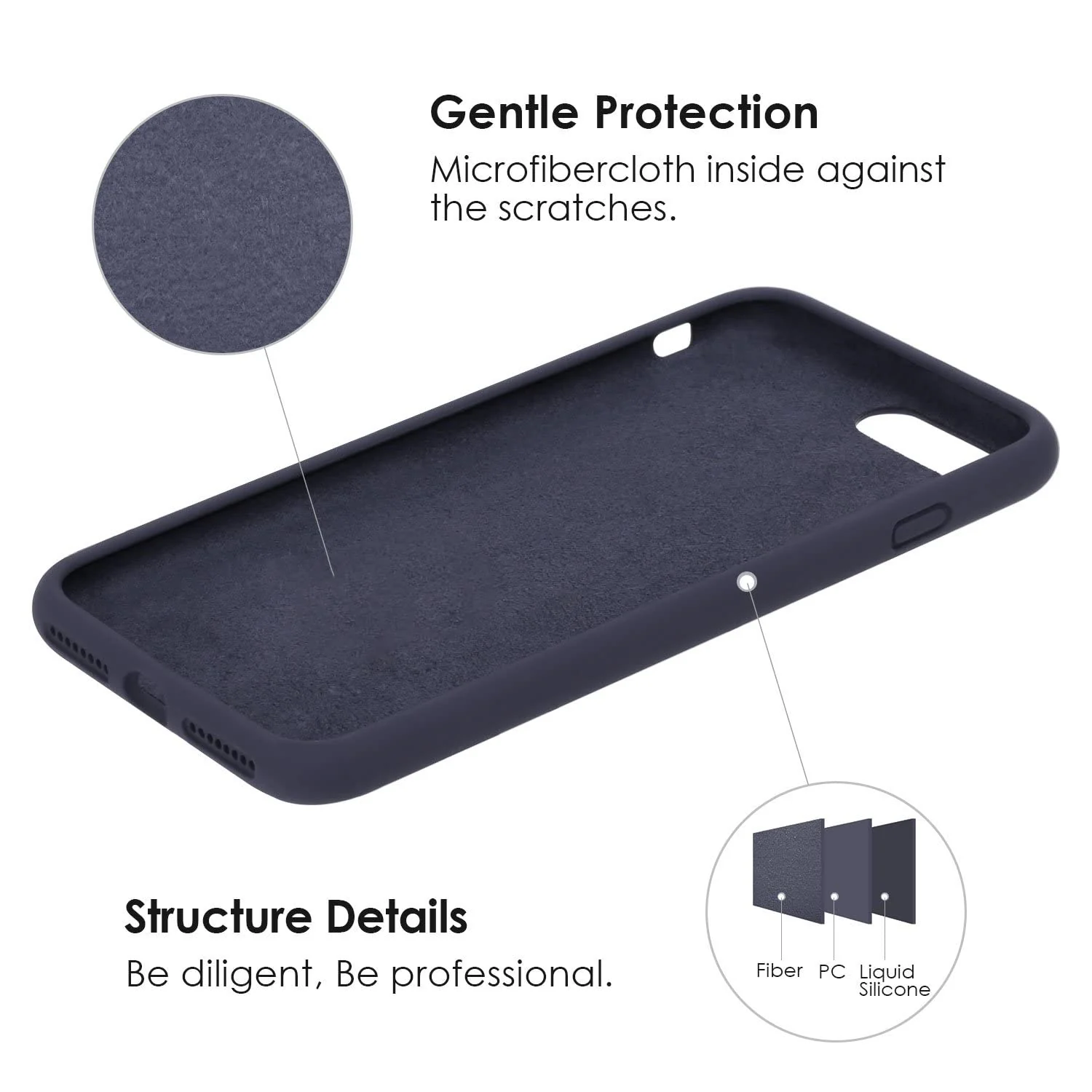 DL3 Mobilak Liquid Silicone Protective Case with Soft Microfiber Lining for iPhone SE 2022, SE 2020, iPhone 7, iPhone 8 - Midnight Blue