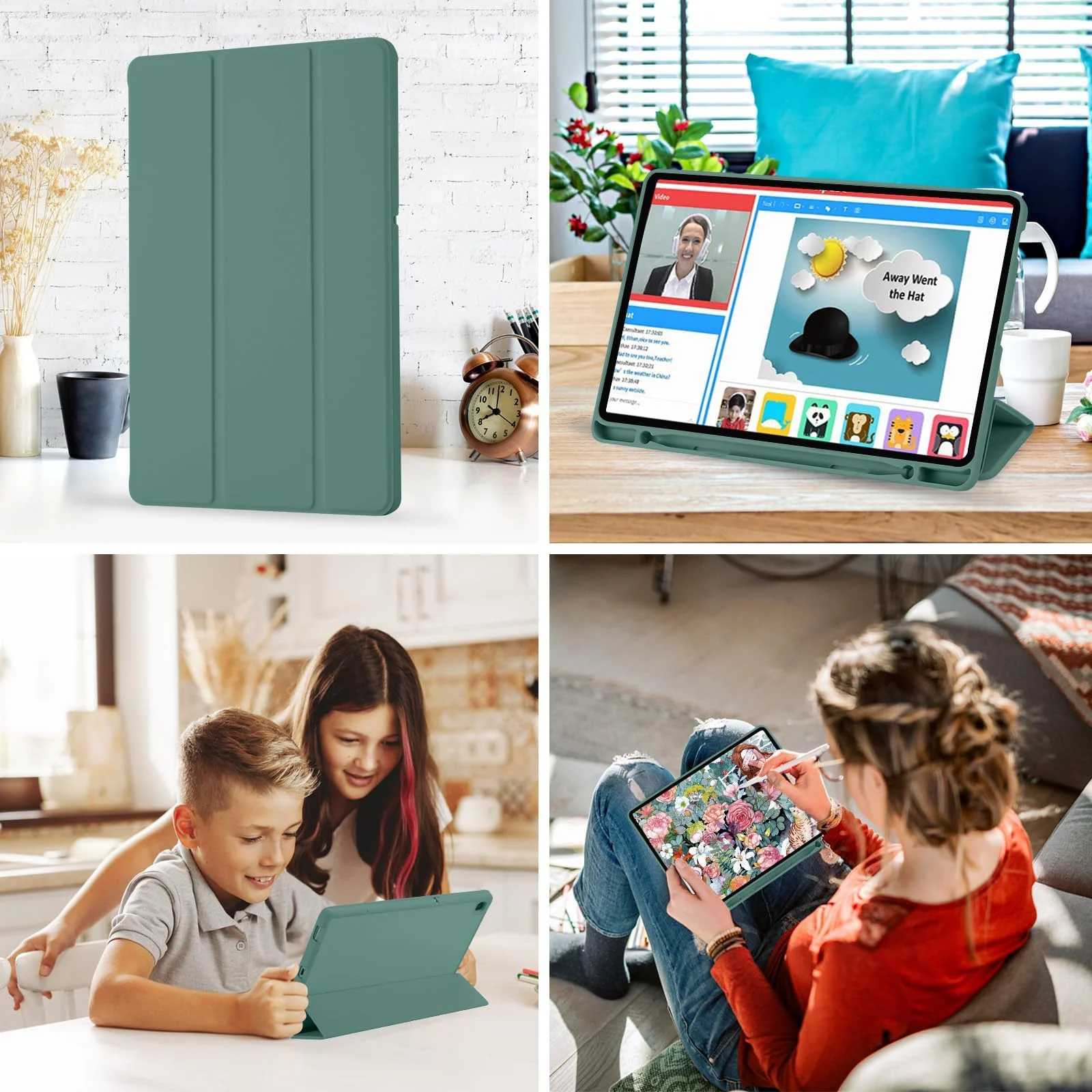 DL3 Mobilak Smart Case For Xiaomi Redmi Pad SE 11 inch Tablet 2023 Cover with Pencil Holder, Soft TPU Smart Stand Back Cover Auto Wake/Sleep - Green