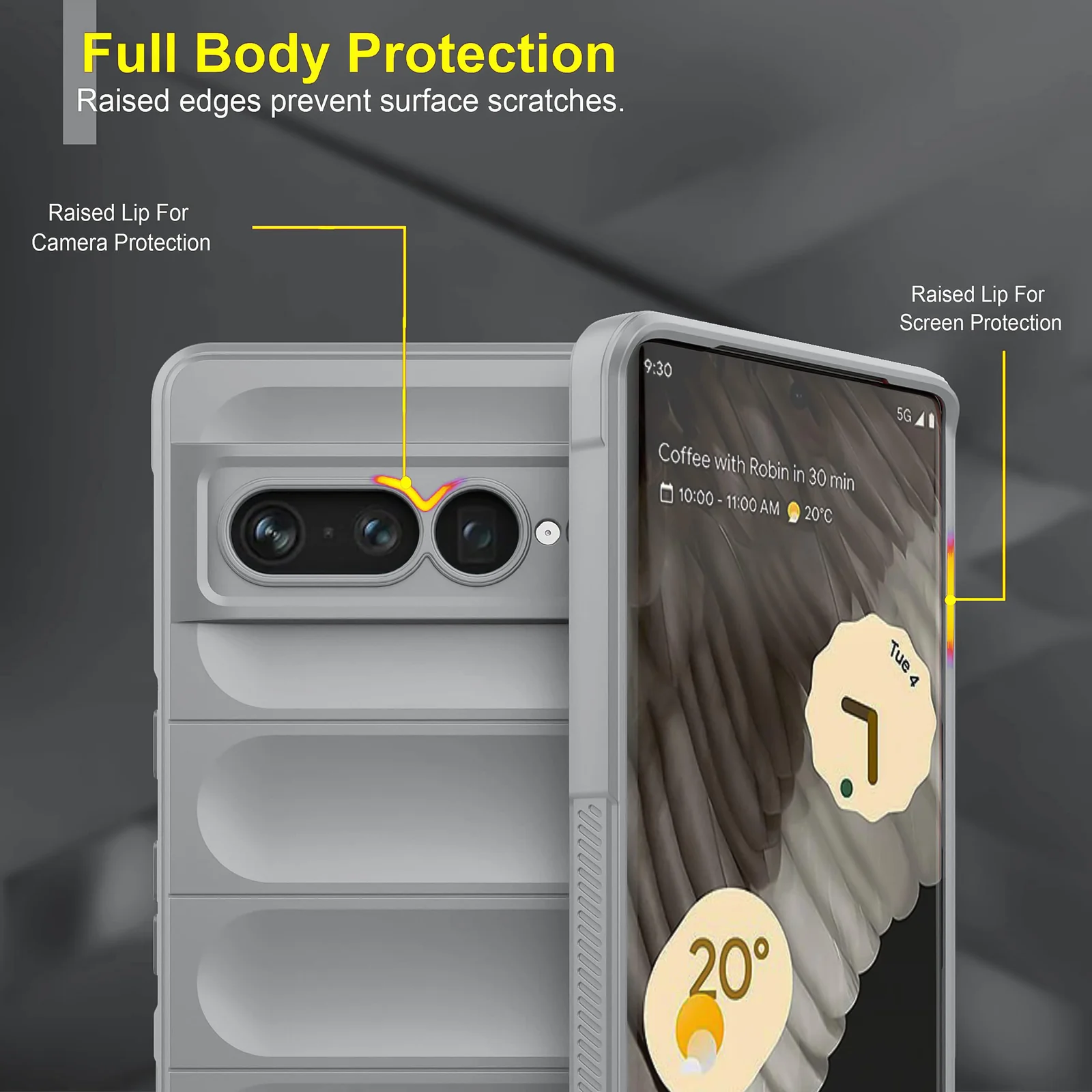 DL3 Mobilak Silicone Case for Google Pixel 7 Pro Heavy Duty Protective [Slim Fit] Shockproof Soft Flexible Protective Design Shock-Absorption TPU Cover With Camera Protection - Gray
