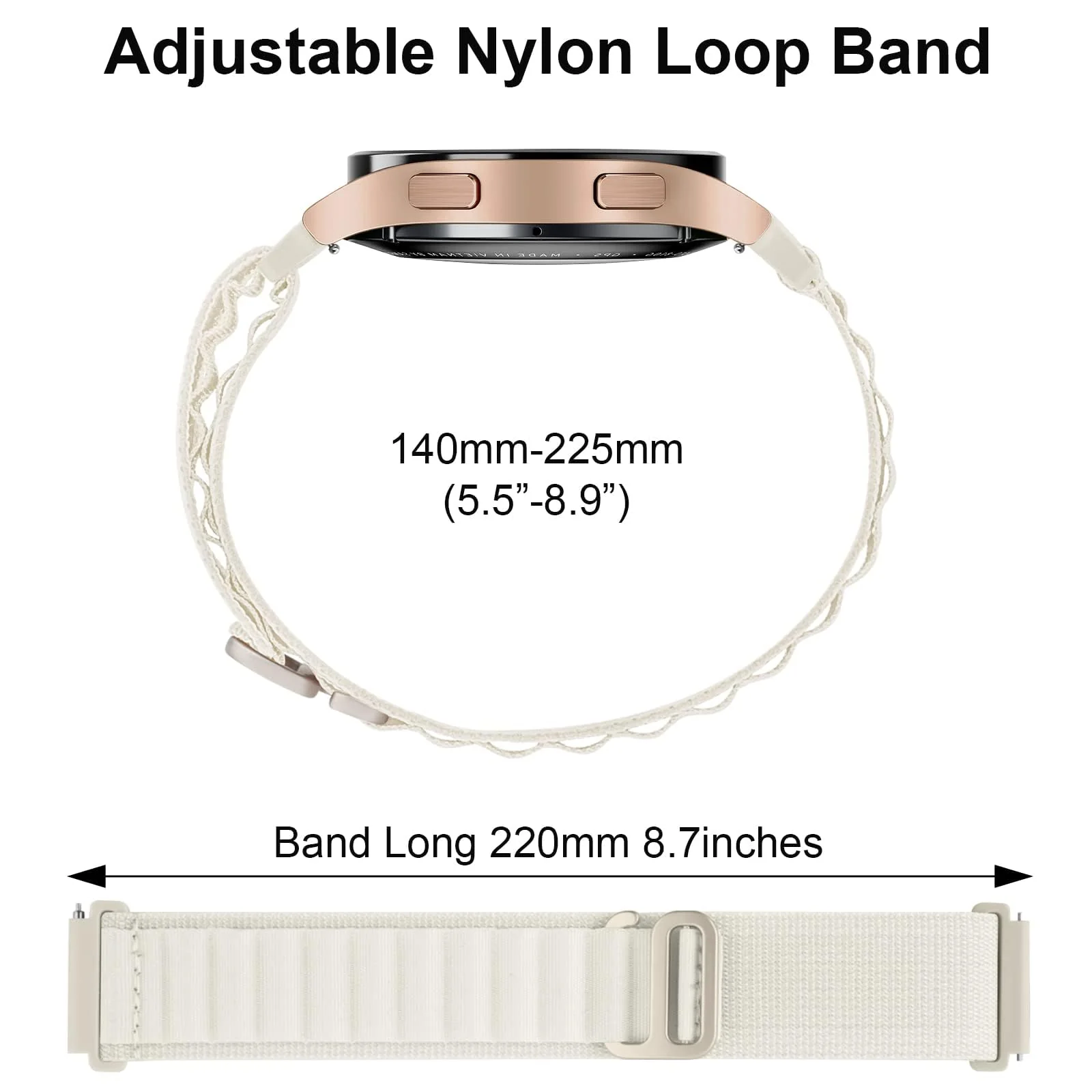DL3 Mobilak Nylon Band Compatible with Xiaomi Redmi Watch 5 Active/Redmi Watch 5 Lite, 22mm Metal Buckle Sports Watch Strap Men Women Replacement Strap - White