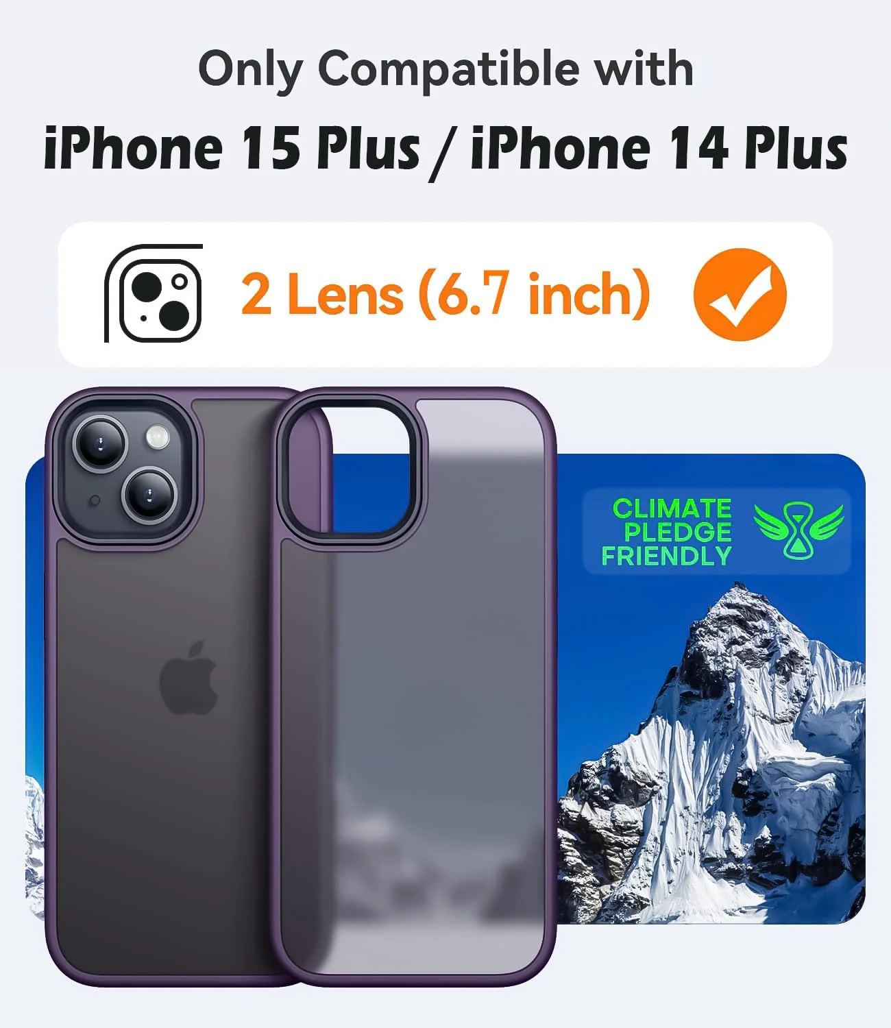 DL3 Mobilak Matte Protective Case for iPhone 15 Plus / iPhone 14 Plus with Camera Protection and Shockproof Design - Deep Purple