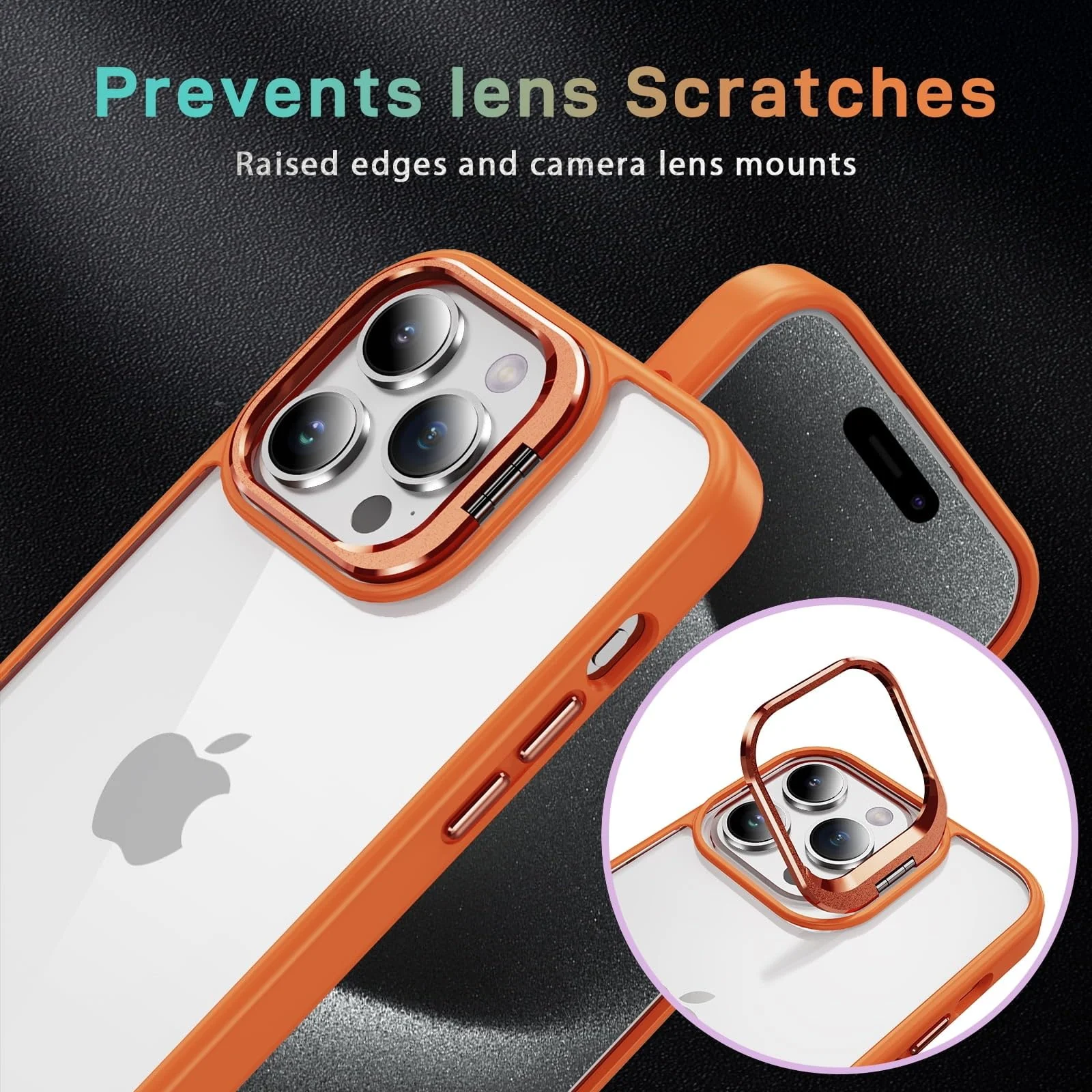DL3 Mobilak Clear PC and TPU Case with Camera Ring Kickstand and Lens Protector for iPhone 11 - Orange