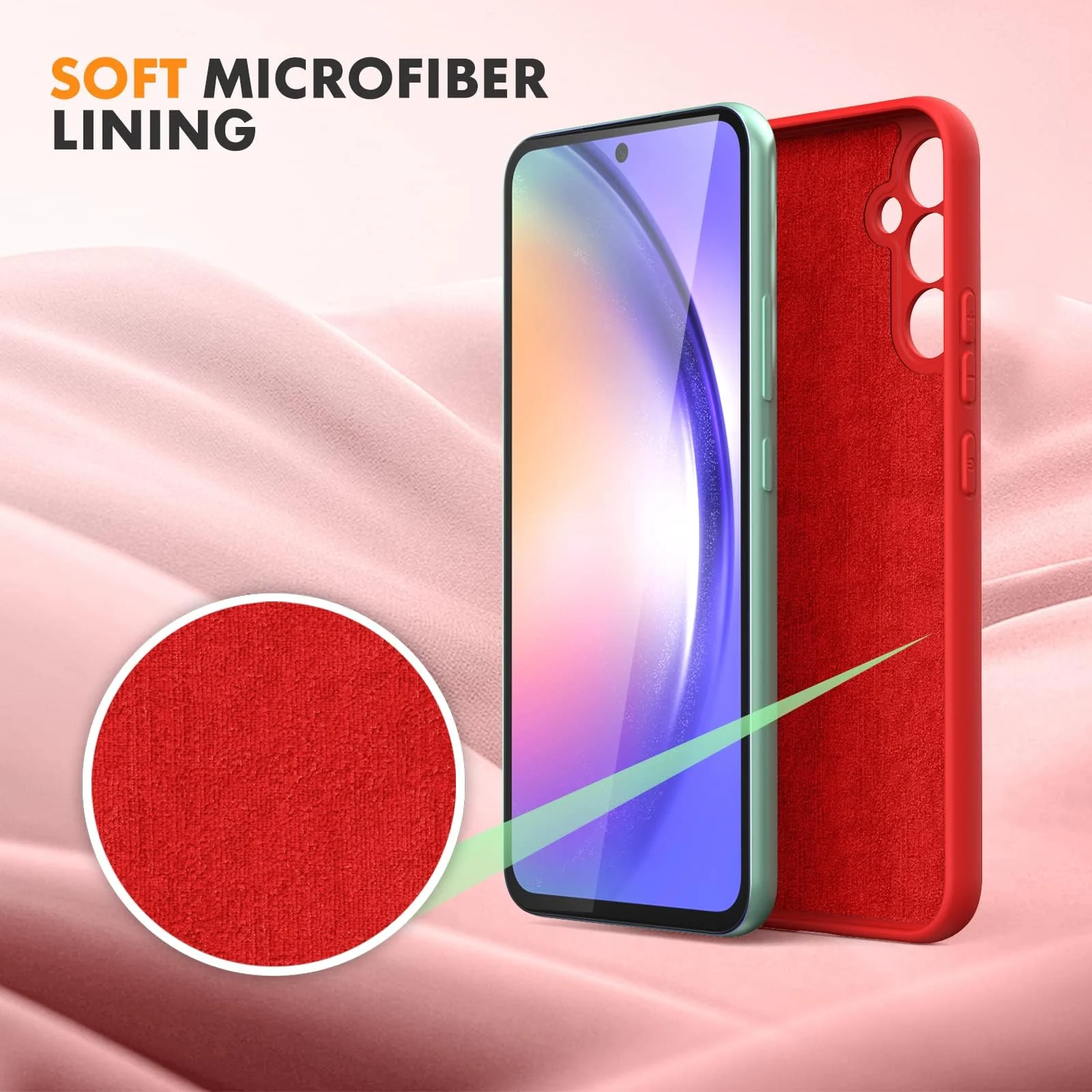 DL3 Mobilak Silicone Protective Case for Samsung Galaxy A14 5G, Shock-absorbing protection, Scratch-resistant surface, Soft microfiber lining - Red
