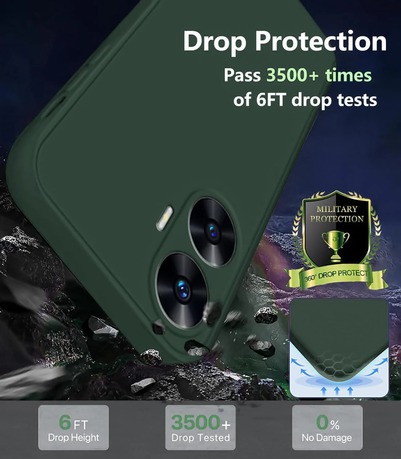 DL3 Mobilak Silicone Protective Case for realme C55 / realme Narzo N55, Shock-absorbing protection, Scratch-resistant surface, Soft microfiber lining - Green
